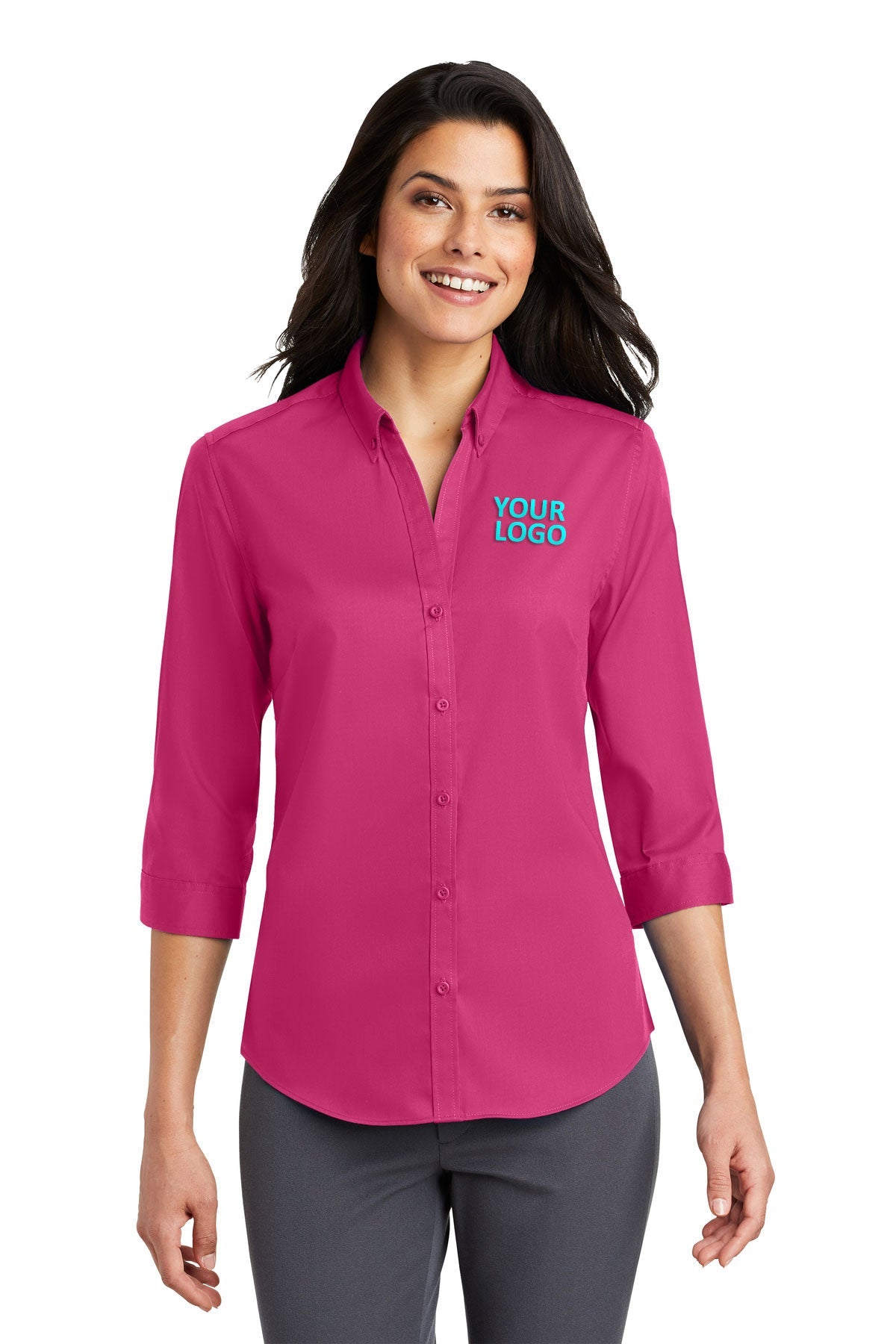 Port Authority Pink Azalea L665 work shirts with logo