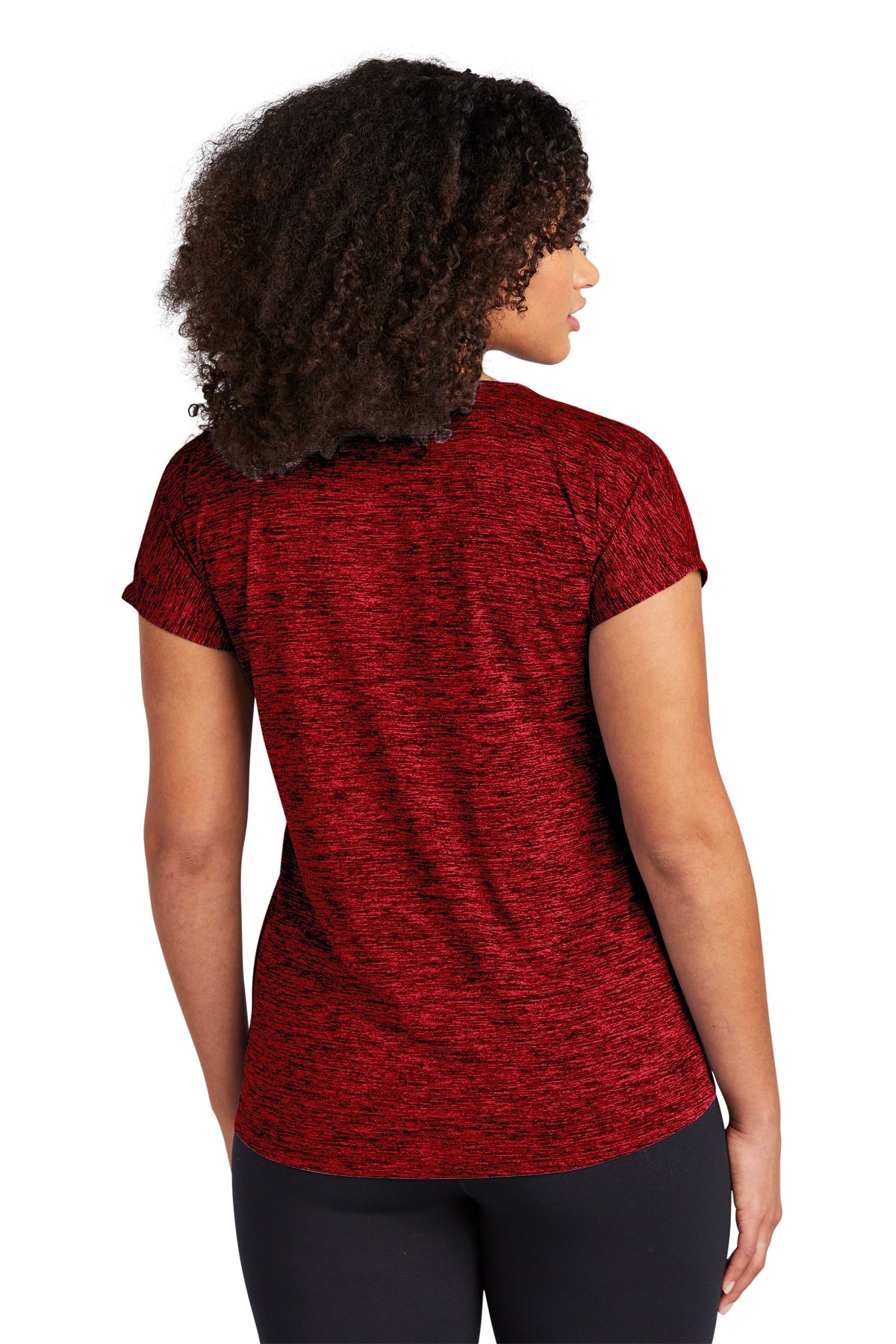 Sport-Tek Ladies PosiCharge Electric Heather Customized Sporty Tee's, Deep Red- Black Electric