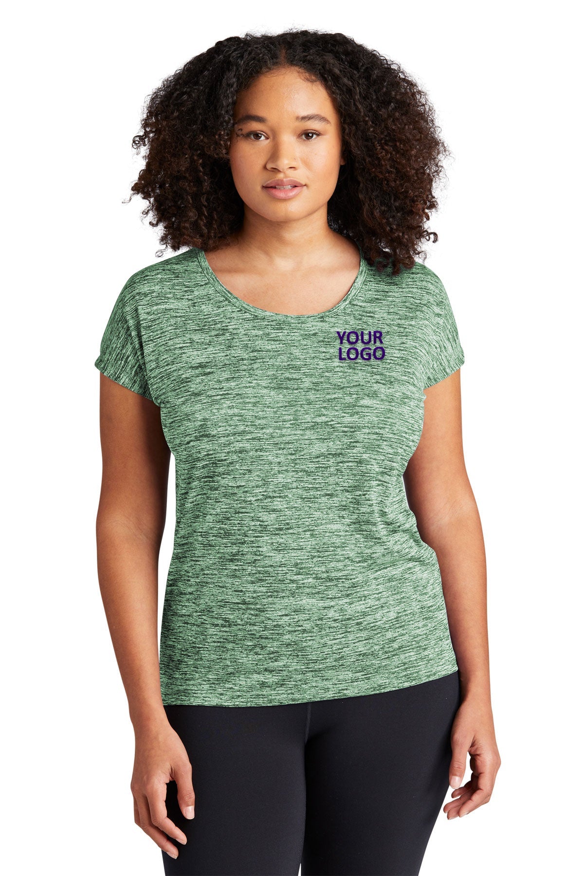 Sport-Tek Ladies PosiCharge Electric Heather Customized Sporty Tee's, Forest Green Electric