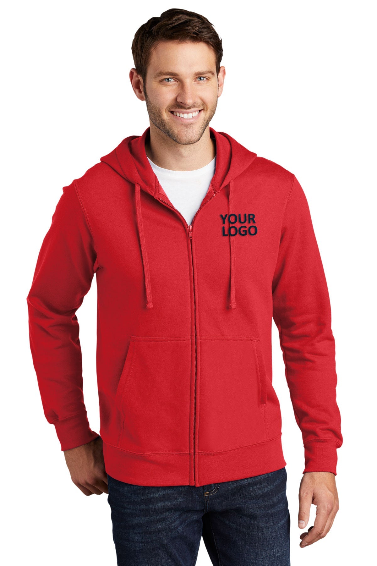 port & company bright red pc850zh custom logo sweatshirts embroidered