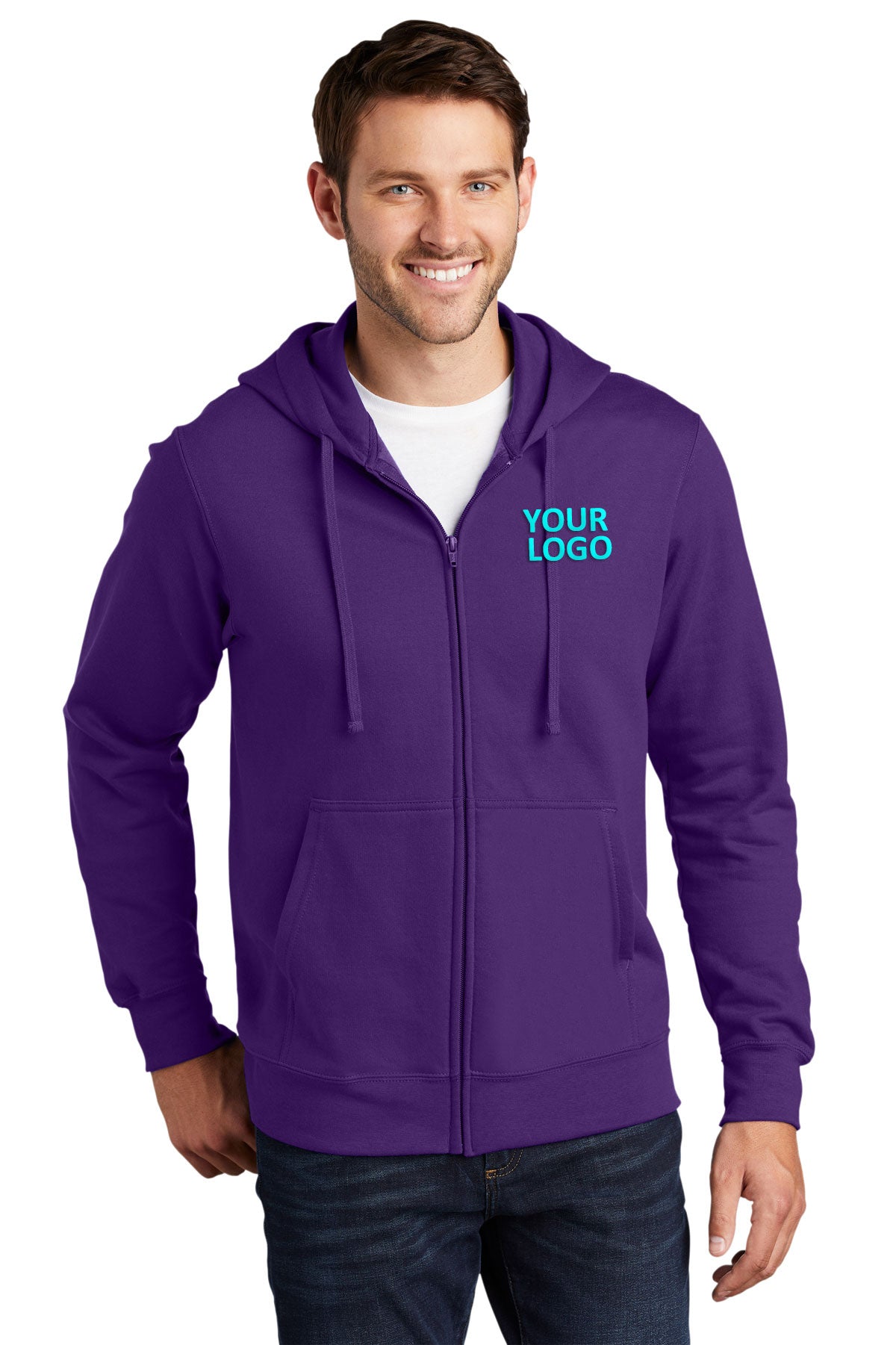 Port & Company Fan Favorite Fleece Branded Zip Hoodies, Team Purple