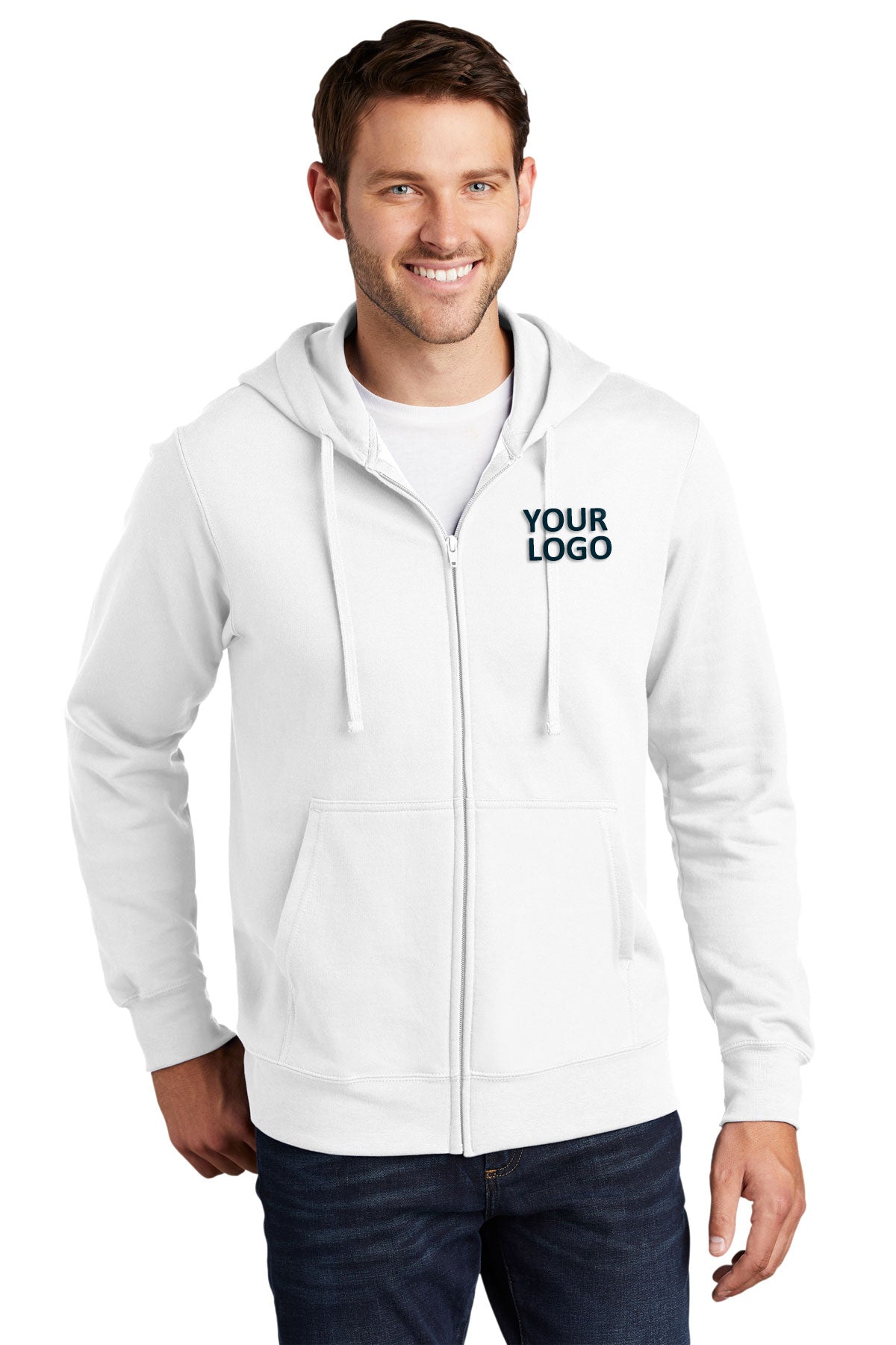 Port & Company Fan Favorite Fleece Full-Zip Hooded Sweatshirt PC850ZH White