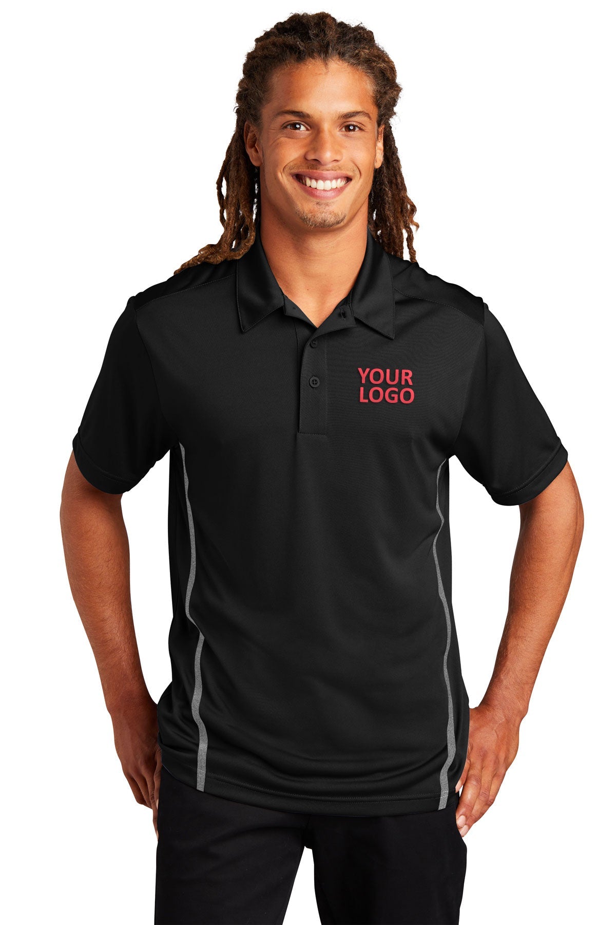 Sport-Tek Black/ Heather Grey ST620 custom polo shirts dri fit
