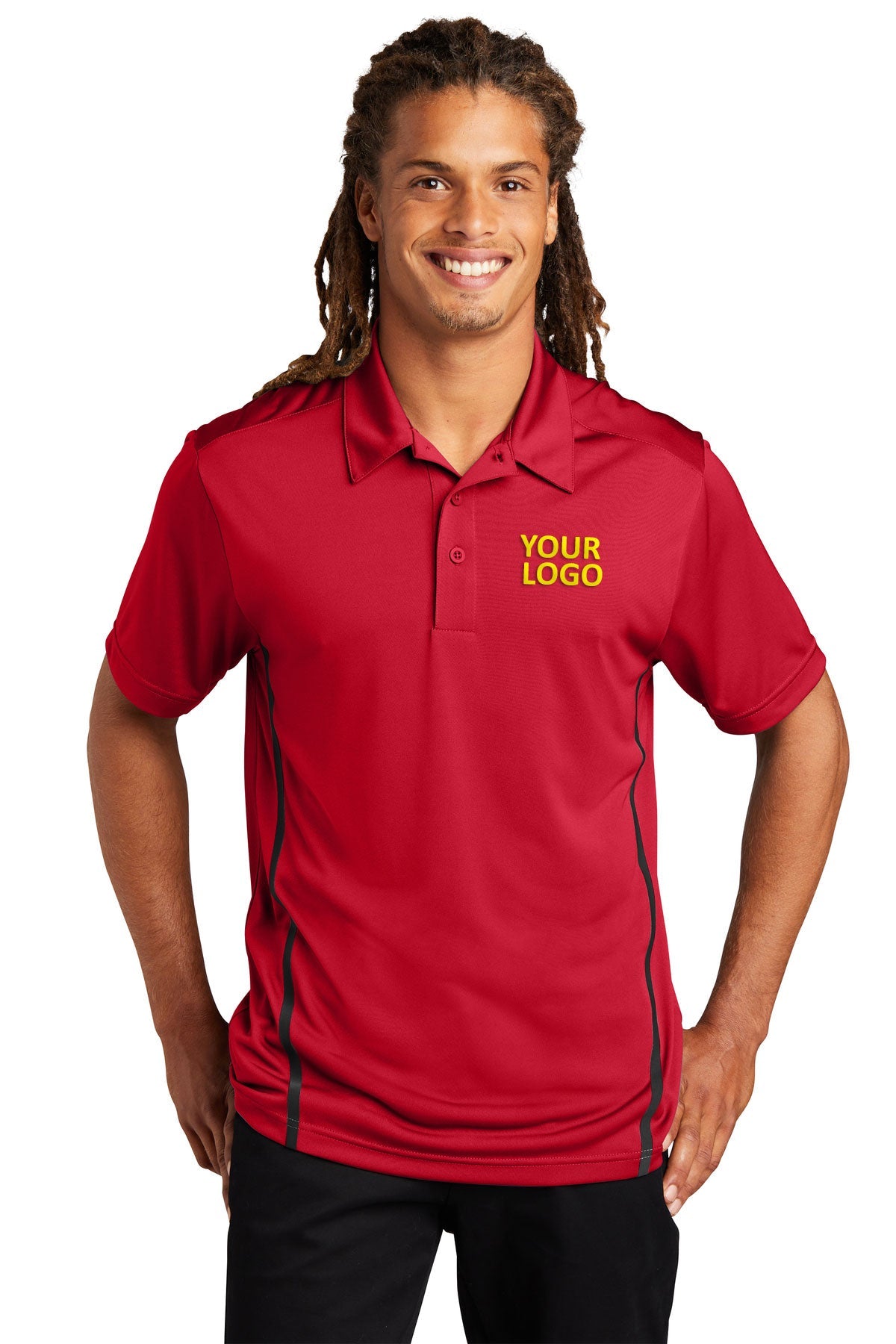 Sport-Tek Deep Red/ Black ST620 custom polo shirts dri fit