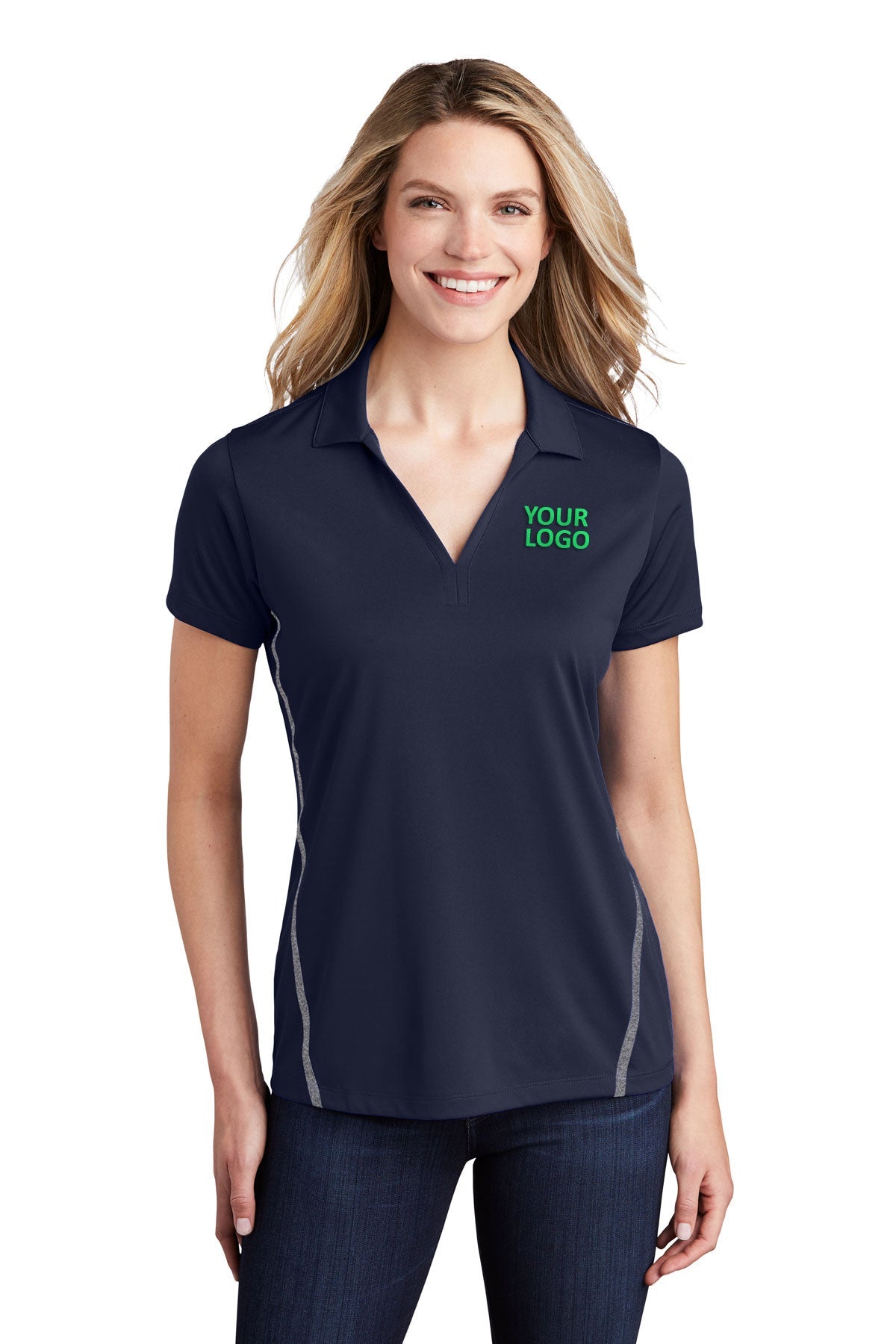 Sport-Tek True Navy/ Heather Grey LST620 custom dry fit polo shirts