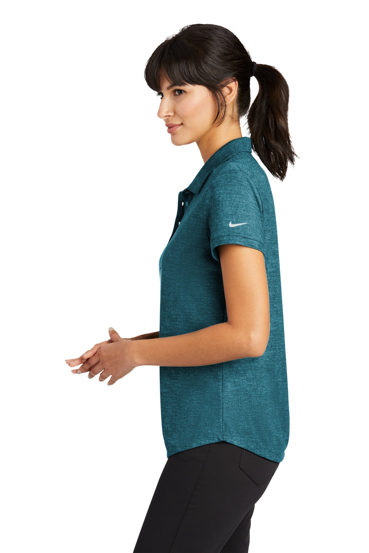 Branded Nike Ladies Dri-FIT Crosshatch Polo Blustery/ Navy