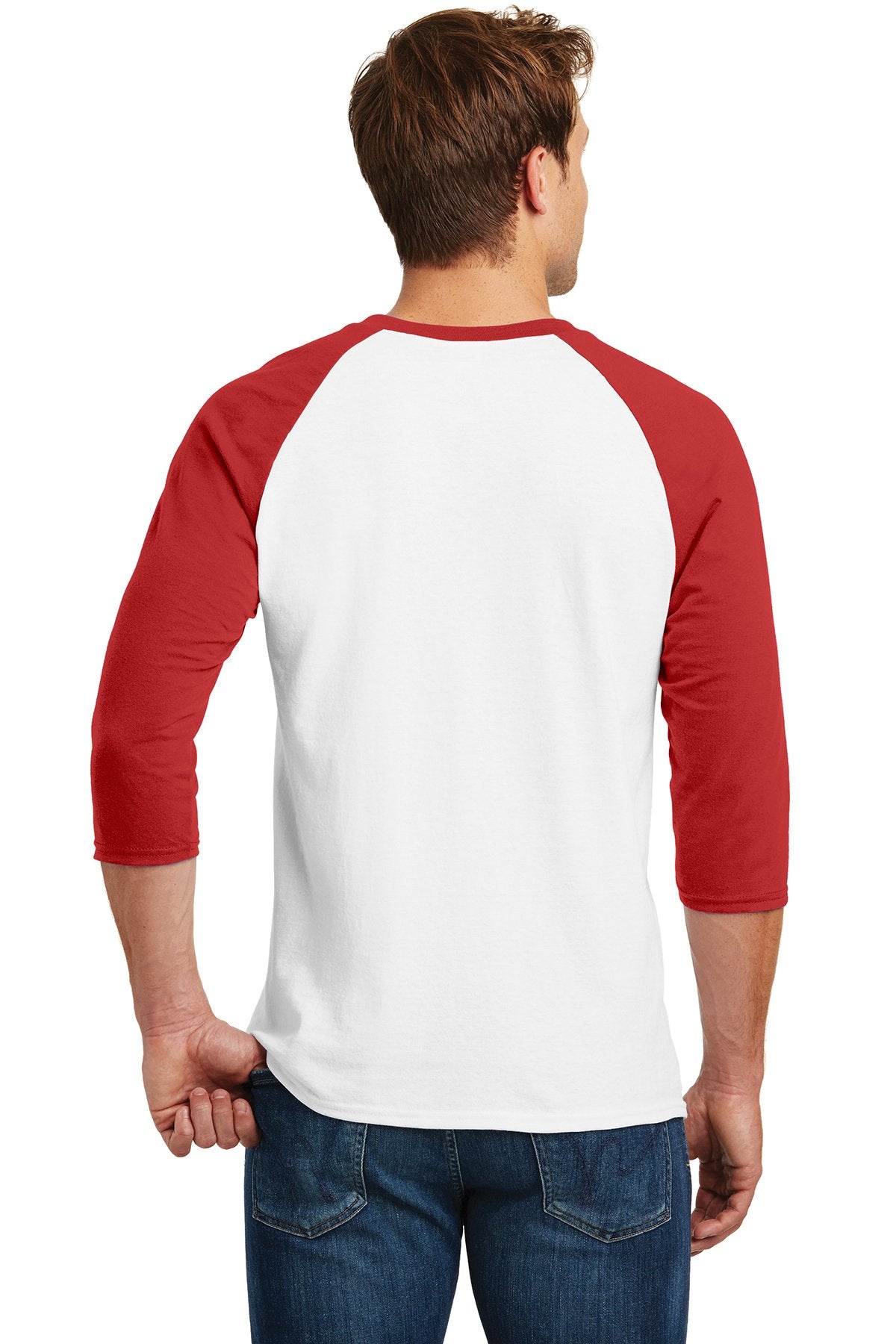 gildan heavy cotton 3 4 sleeve raglan t shirt 5700 white/ red