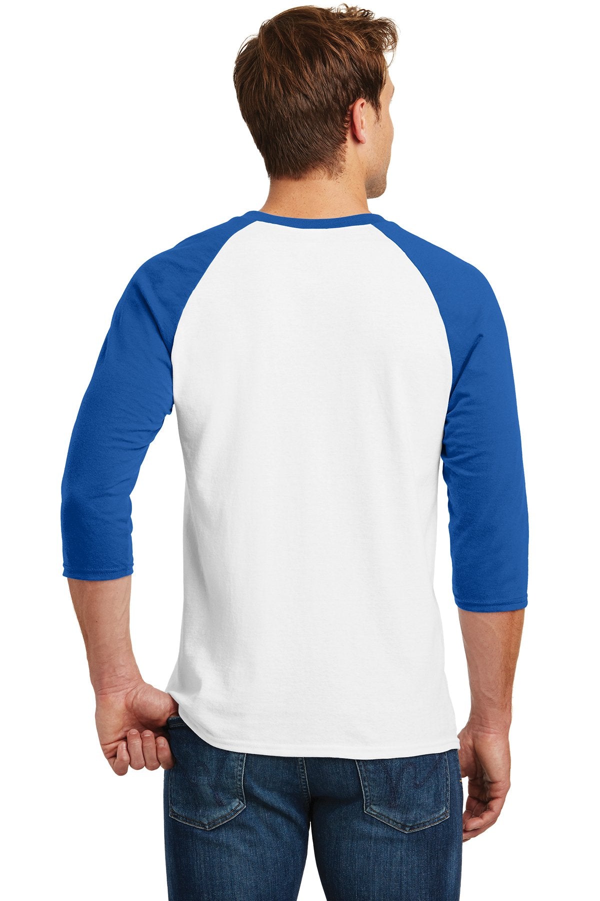 gildan heavy cotton 3 4 sleeve raglan t shirt 5700 white/ royal