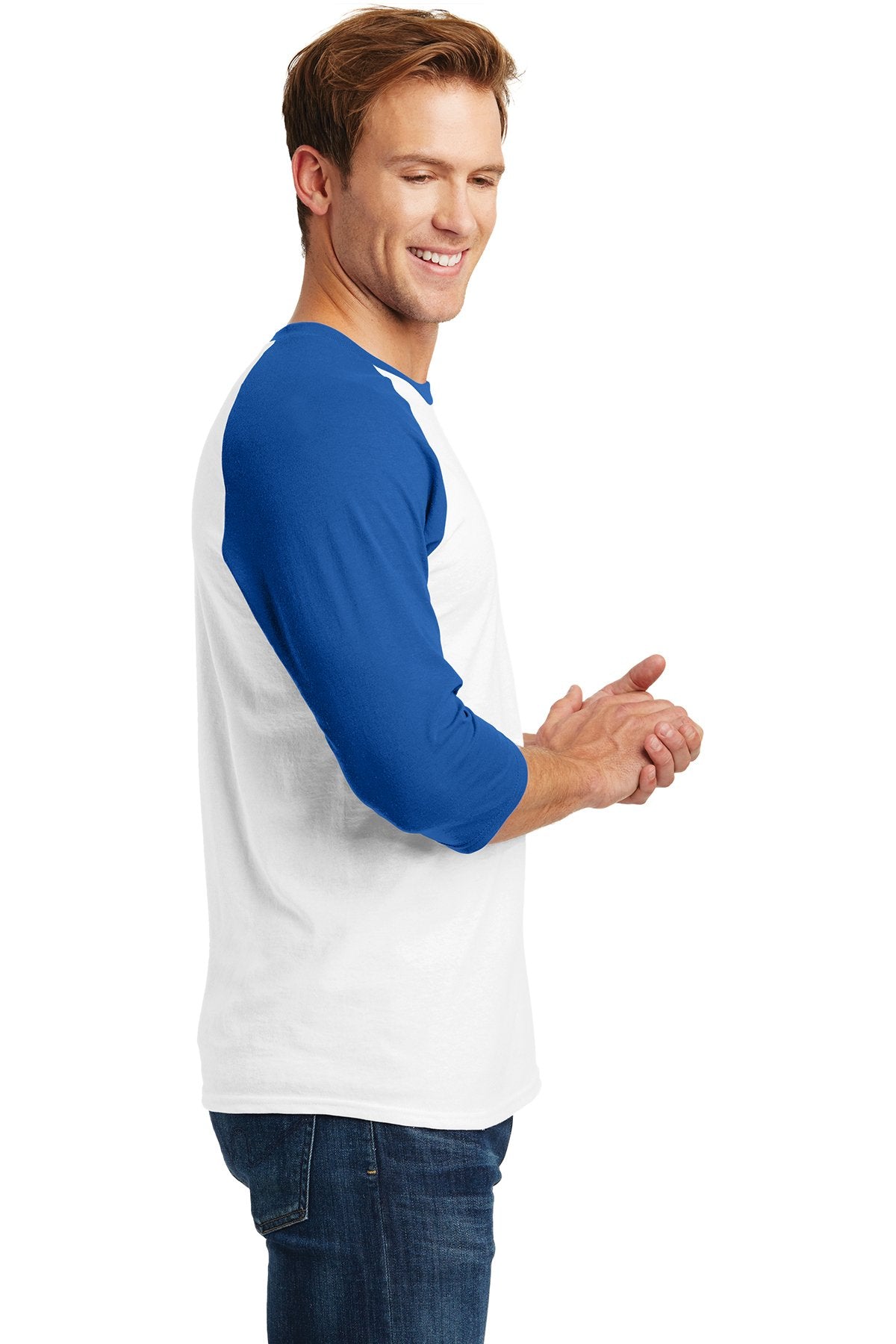 gildan heavy cotton 3 4 sleeve raglan t shirt 5700 white/ royal