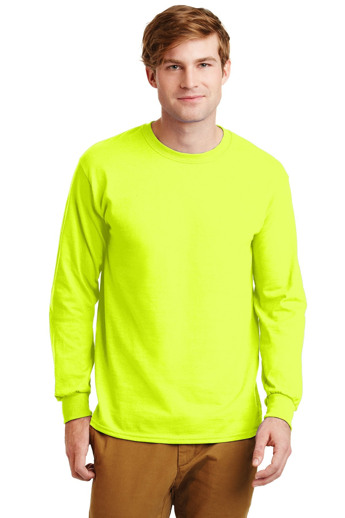 gildan ultra cotton long sleeve t shirt g2400 safety green