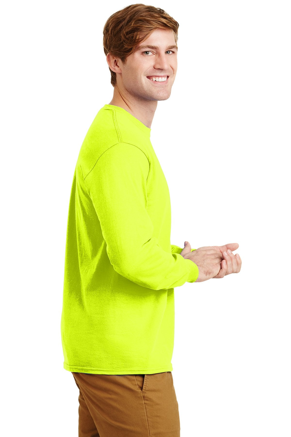gildan ultra cotton long sleeve t shirt g2400 safety green