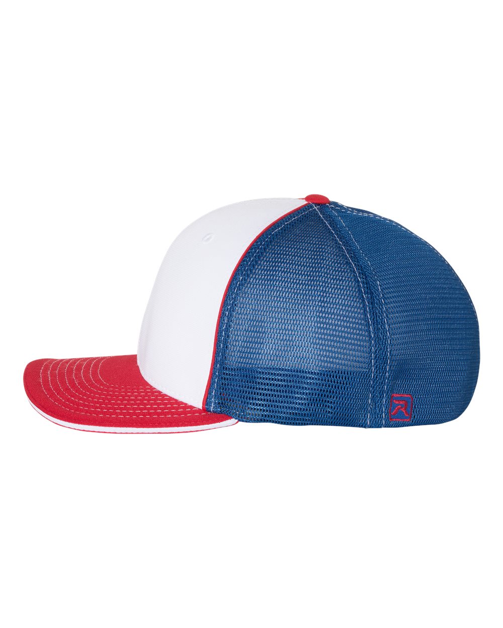 Richardson Fitted Pulse Customized Sportmesh with R-Flex Caps, White Royal Red Tri