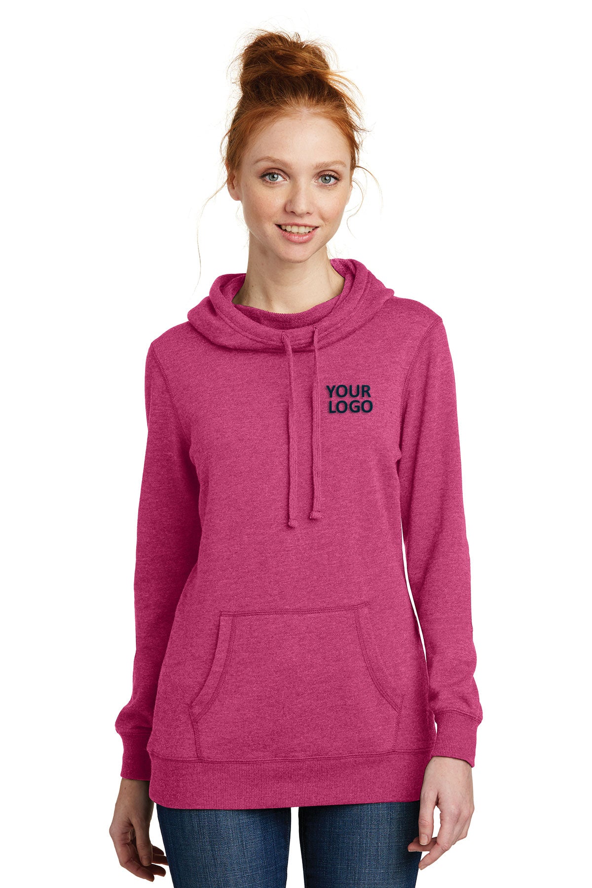 district made heathered pink azalea dm493 custom logo sweatshirts