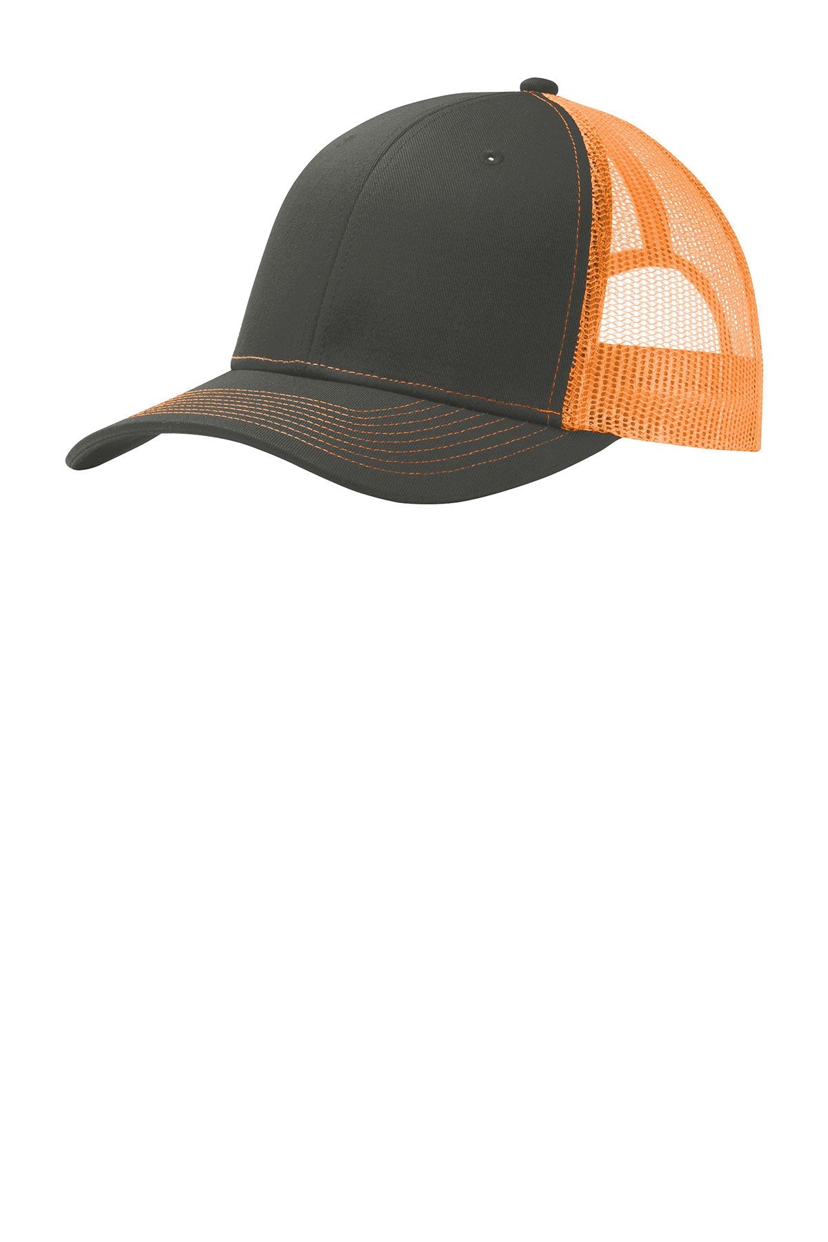 Port Authority Snapback Trucker Branded Caps, Grey Steel/ Neon Orange