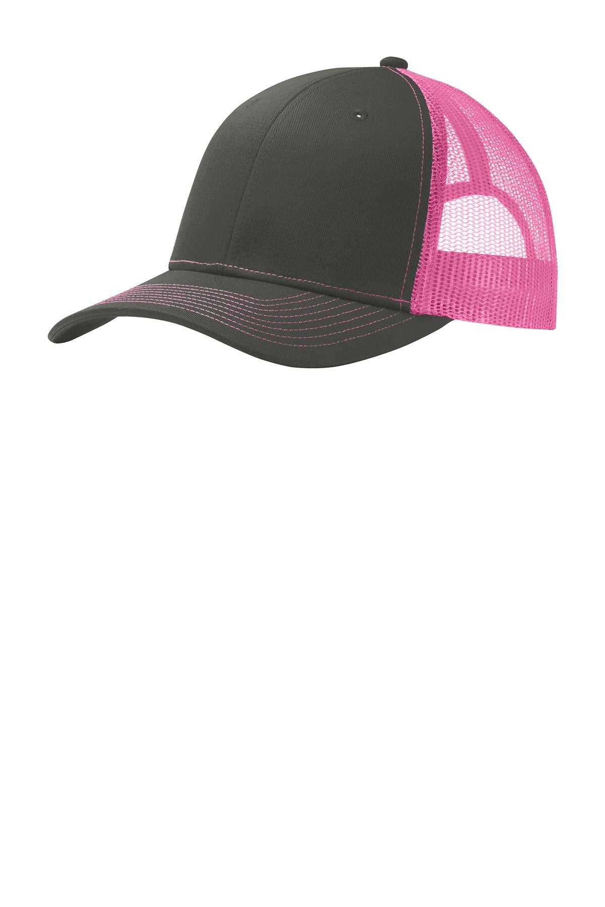 Port Authority Snapback Trucker Branded Caps, Grey Steel/ Neon Pink