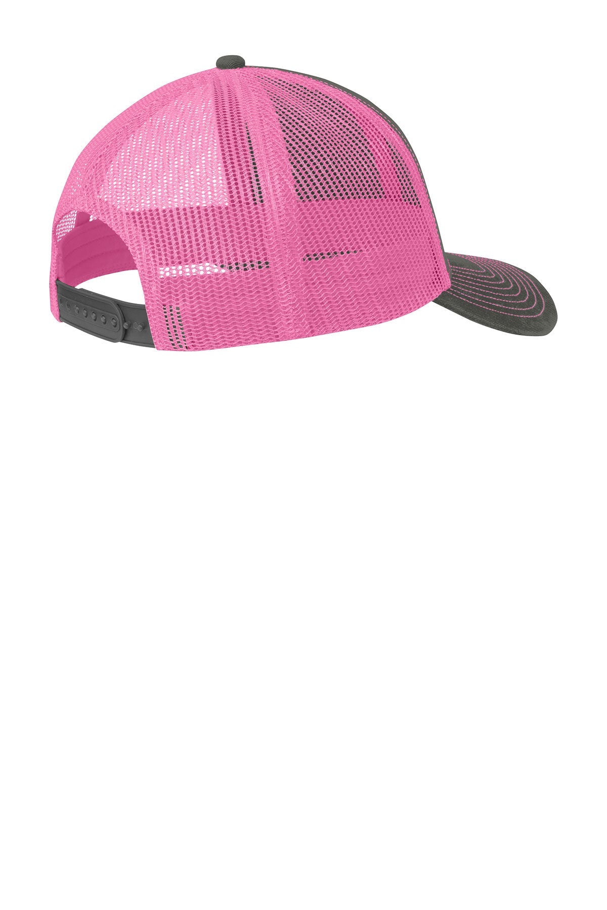 Port Authority Snapback Trucker Branded Caps, Grey Steel/ Neon Pink