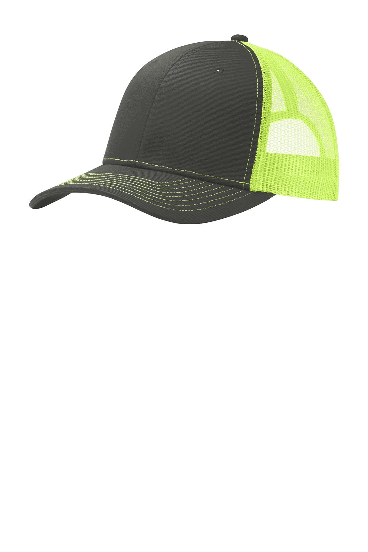 Port Authority Snapback Trucker Branded Caps, Grey Steel/ Neon Yellow