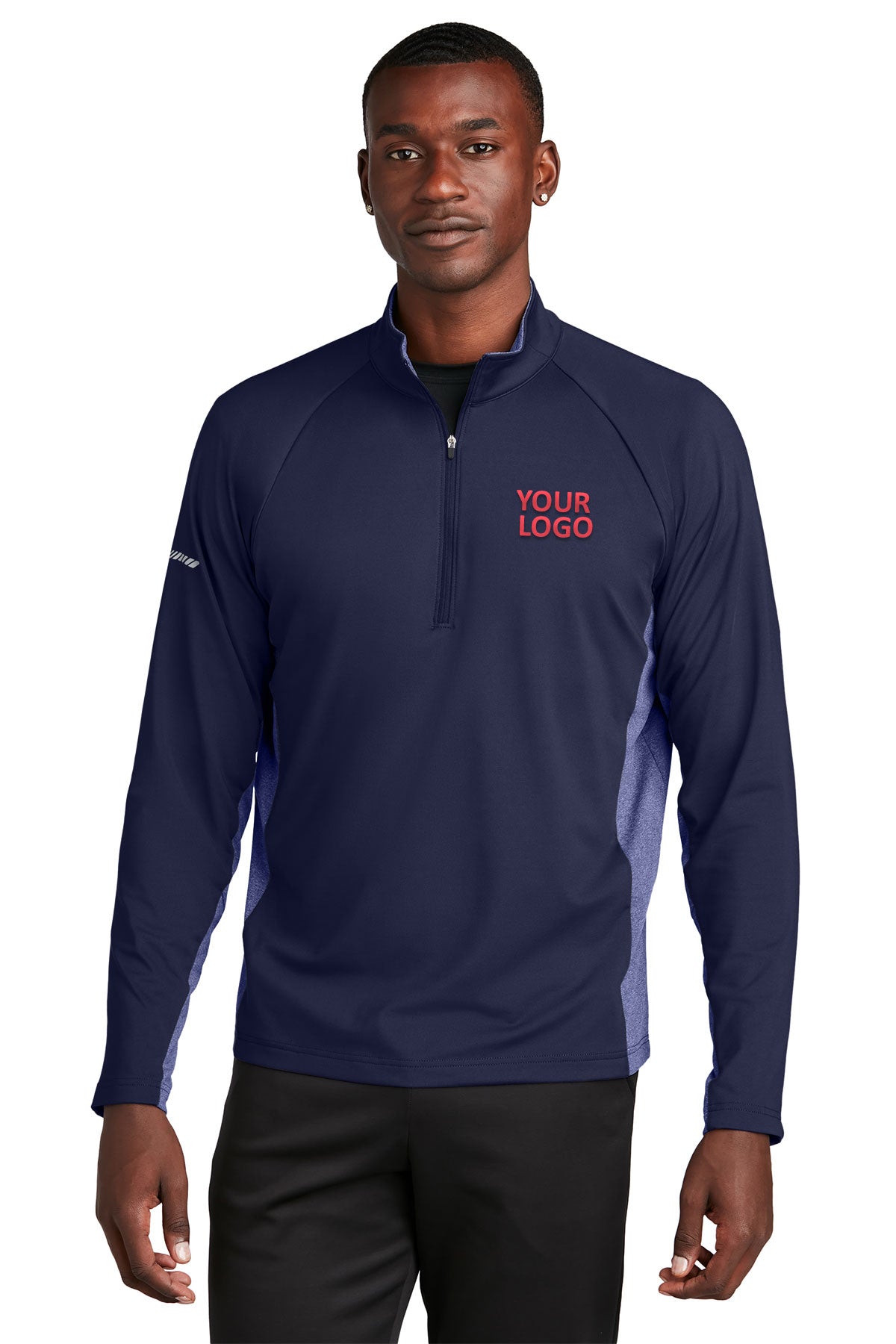Sport-Tek True Navy/ True Navy Heather ST854 sweatshirts with company logo