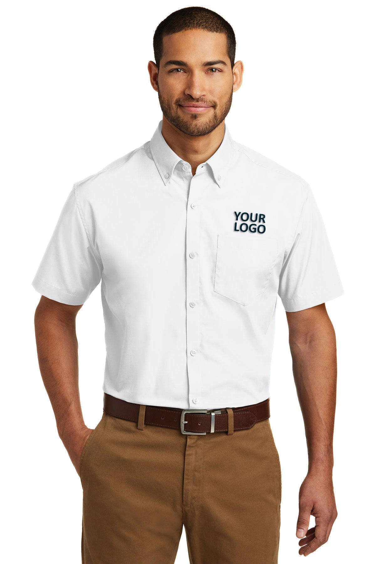 Port Authority White W101 custom logo shirts