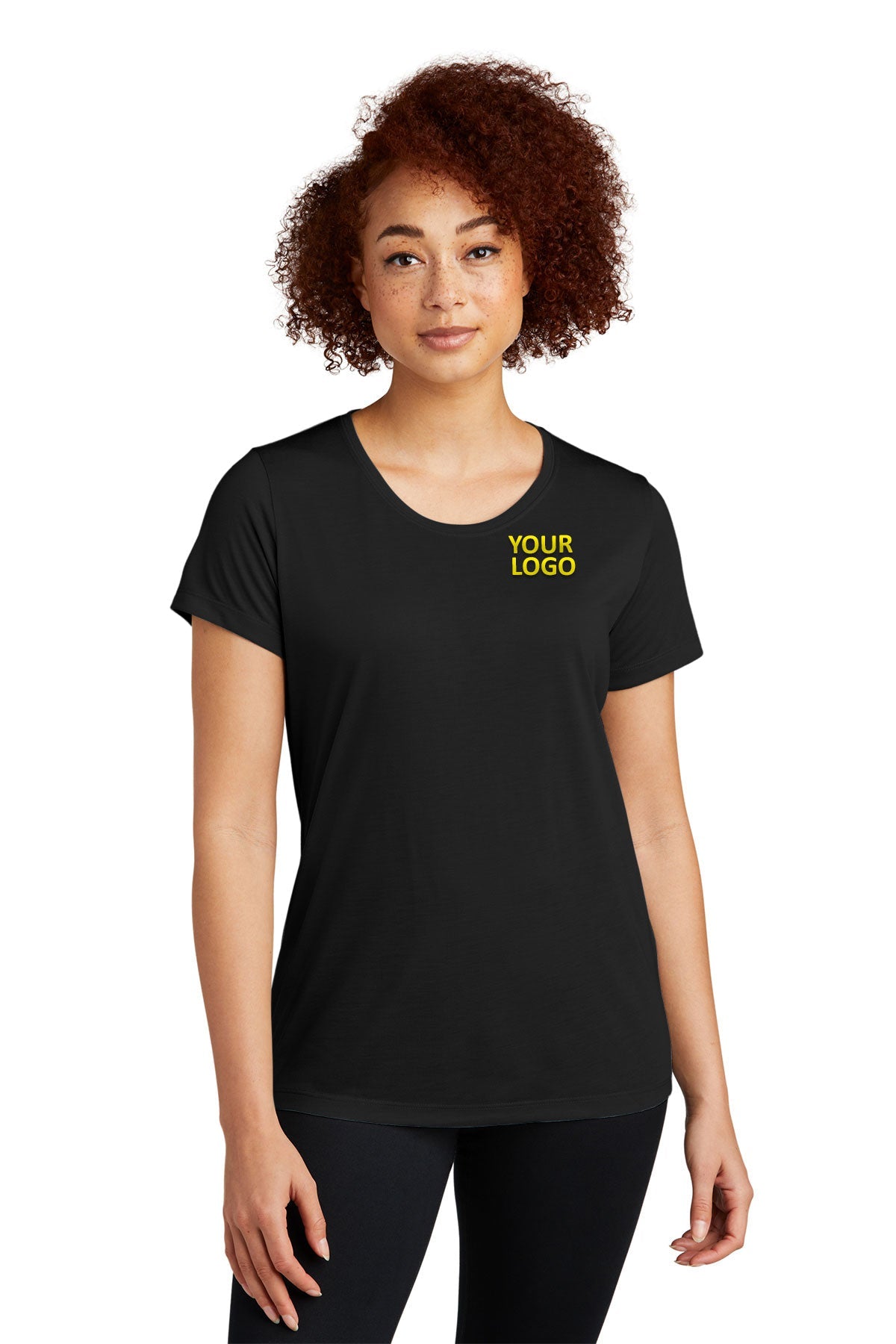 Sport-Tek Ladies PosiCharge Competitor Cotton Touch Branded Scoop Neck Tee's, Black