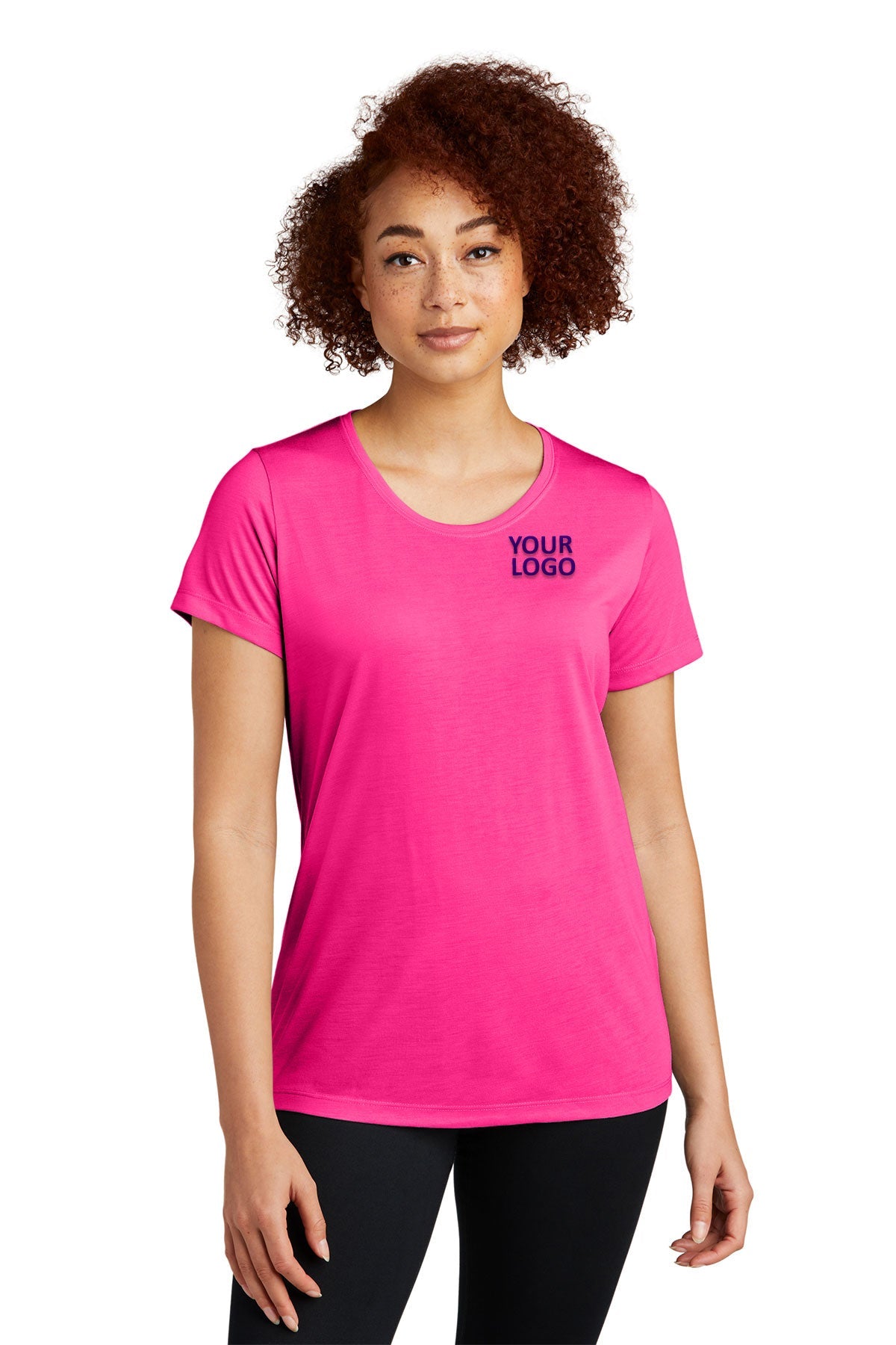Sport-Tek Ladies PosiCharge Competitor Cotton Touch Customized Scoop Neck Tee's, Neon Pink