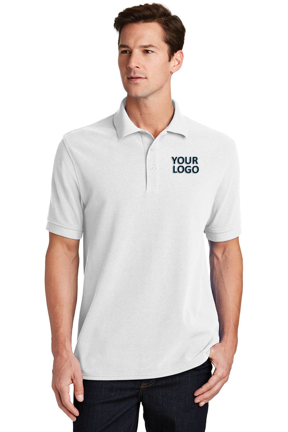 Port & Company White KP1500 order custom polo shirts