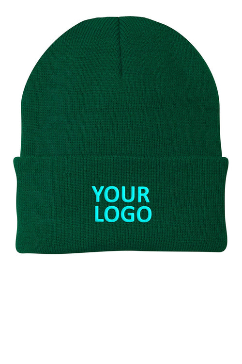 Port & Company Fleece Lined Branded Knit Caps, Green