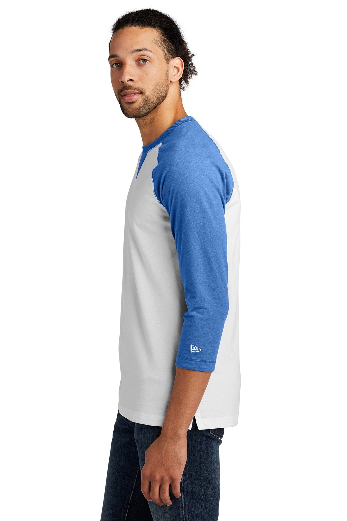 New Era Sueded Cotton 3/4-Sleeve Printed Tee's, Royal Heather/ White