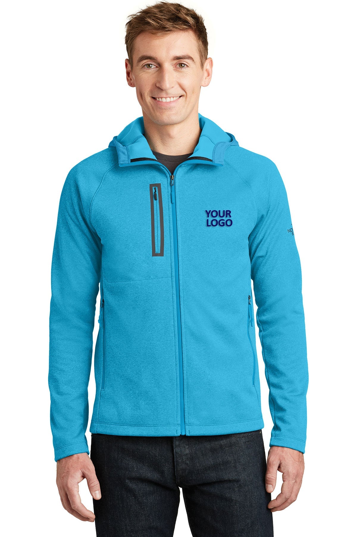 The North Face Hyper Blue Heather NF0A3LHH promotional jackets company logo