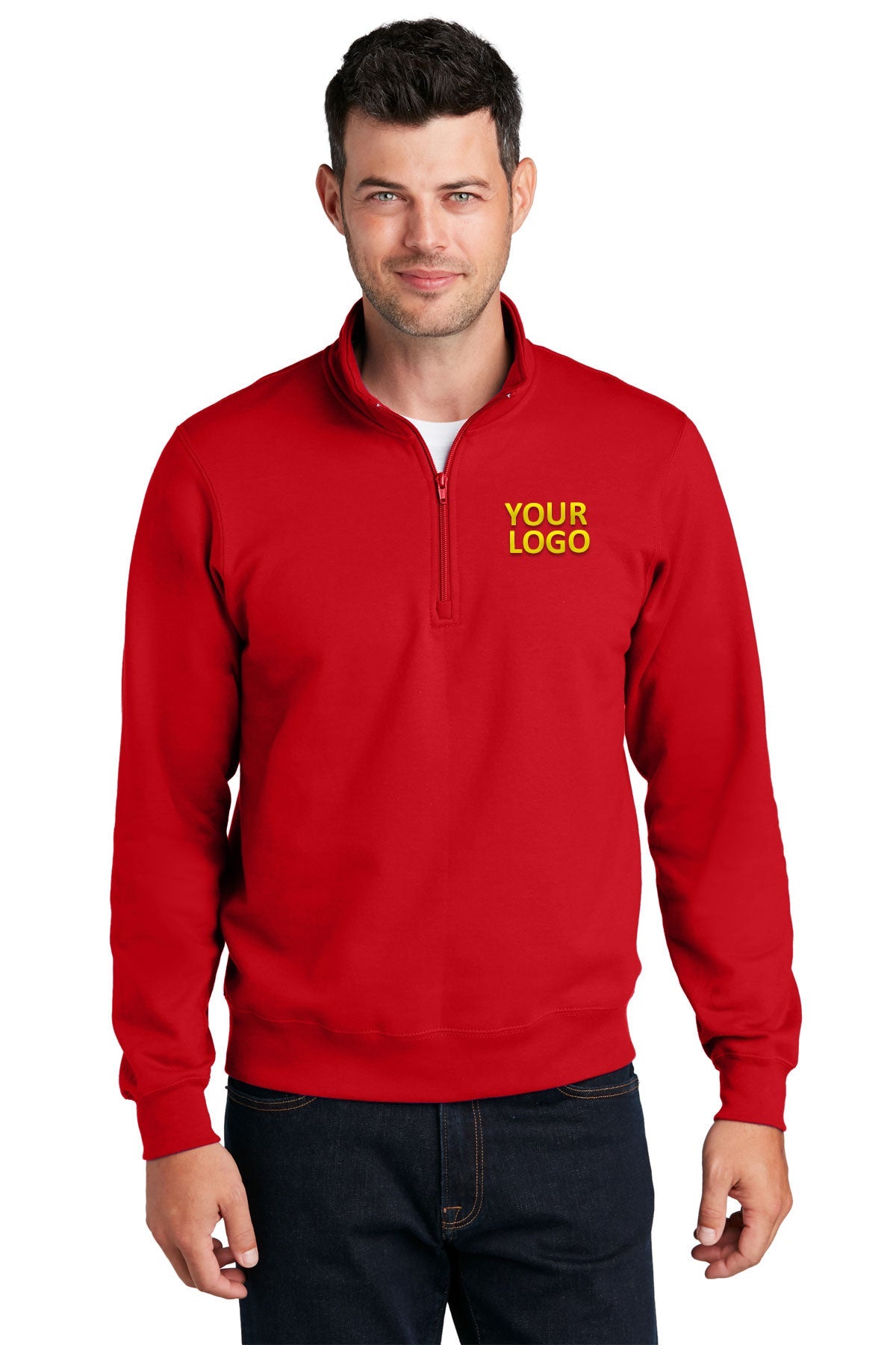 port & company bright red pc850q sweatshirts with logos