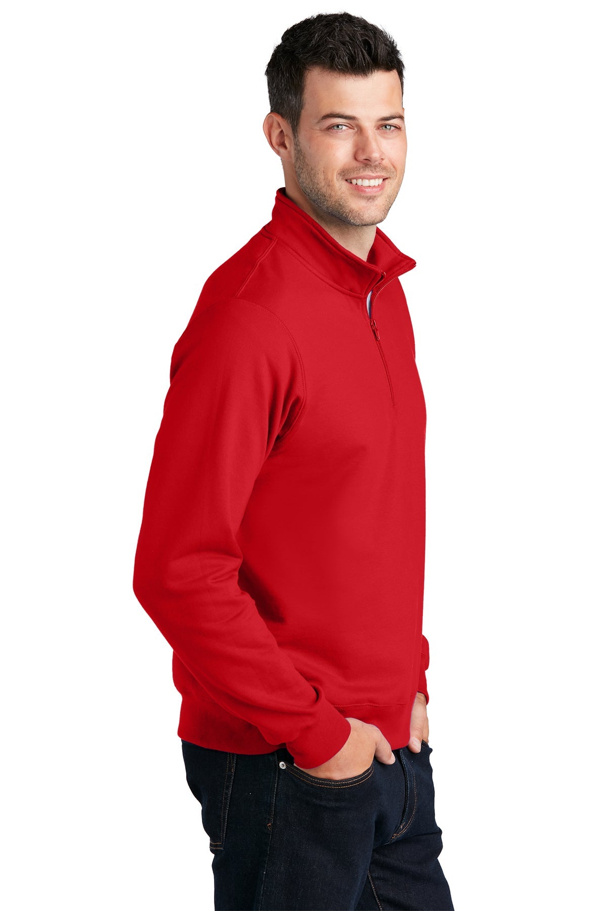 Port & Company Fan Favorite Fleece Branded Quarter Zips, Bright Red