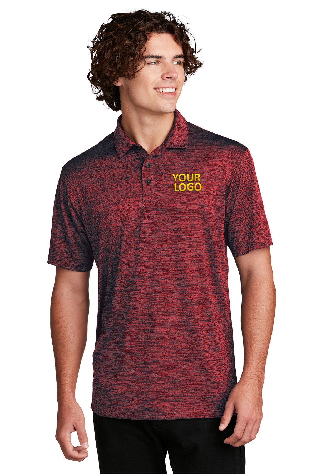 Sport-Tek Deep Red- Black Electric ST590 custom polo shirts with logo