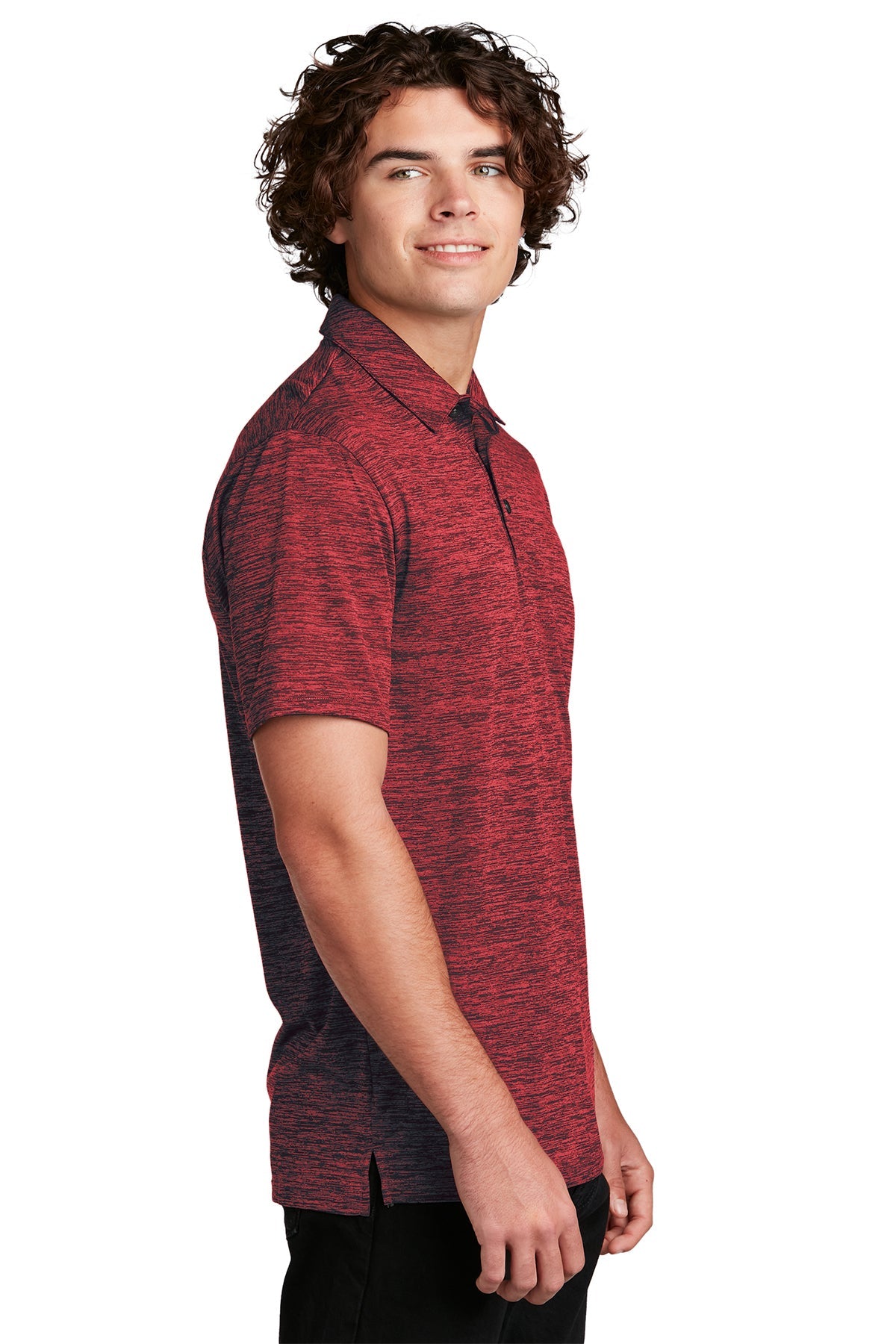 Sport-Tek PosiCharge Branded Electric Heather Polos, Deep Red- Black Electric