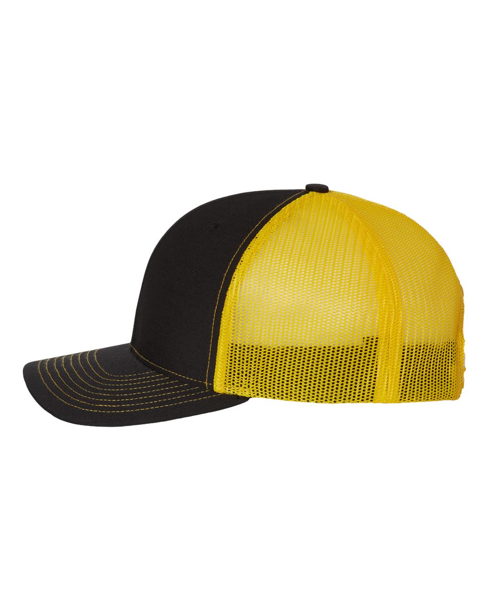 Richardson Adjustable Customized Snapback Trucker Caps, Black Yellow
