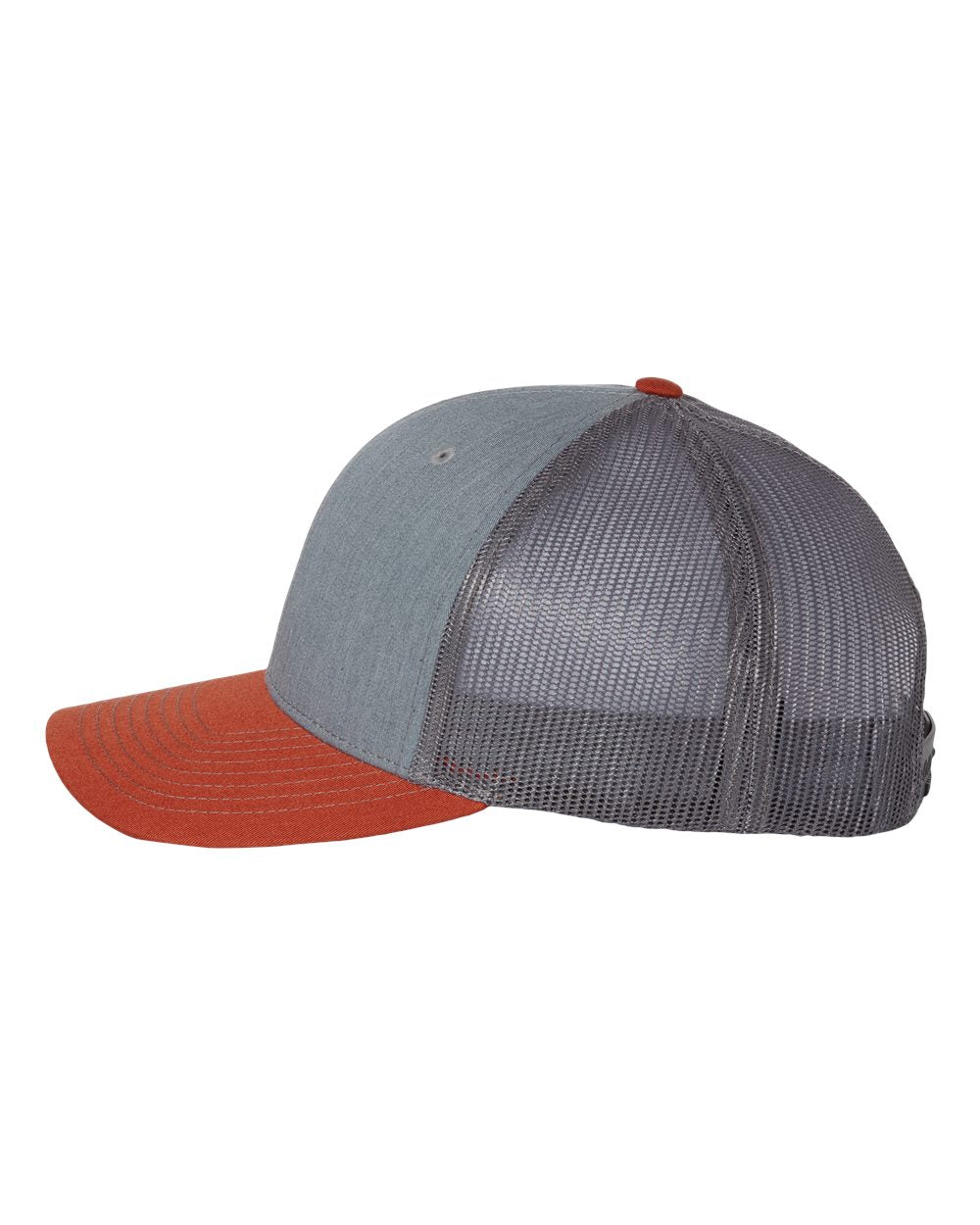 Richardson Adjustable Branded Snapback Trucker Caps, Heather Grey Charcoal Dark Orange