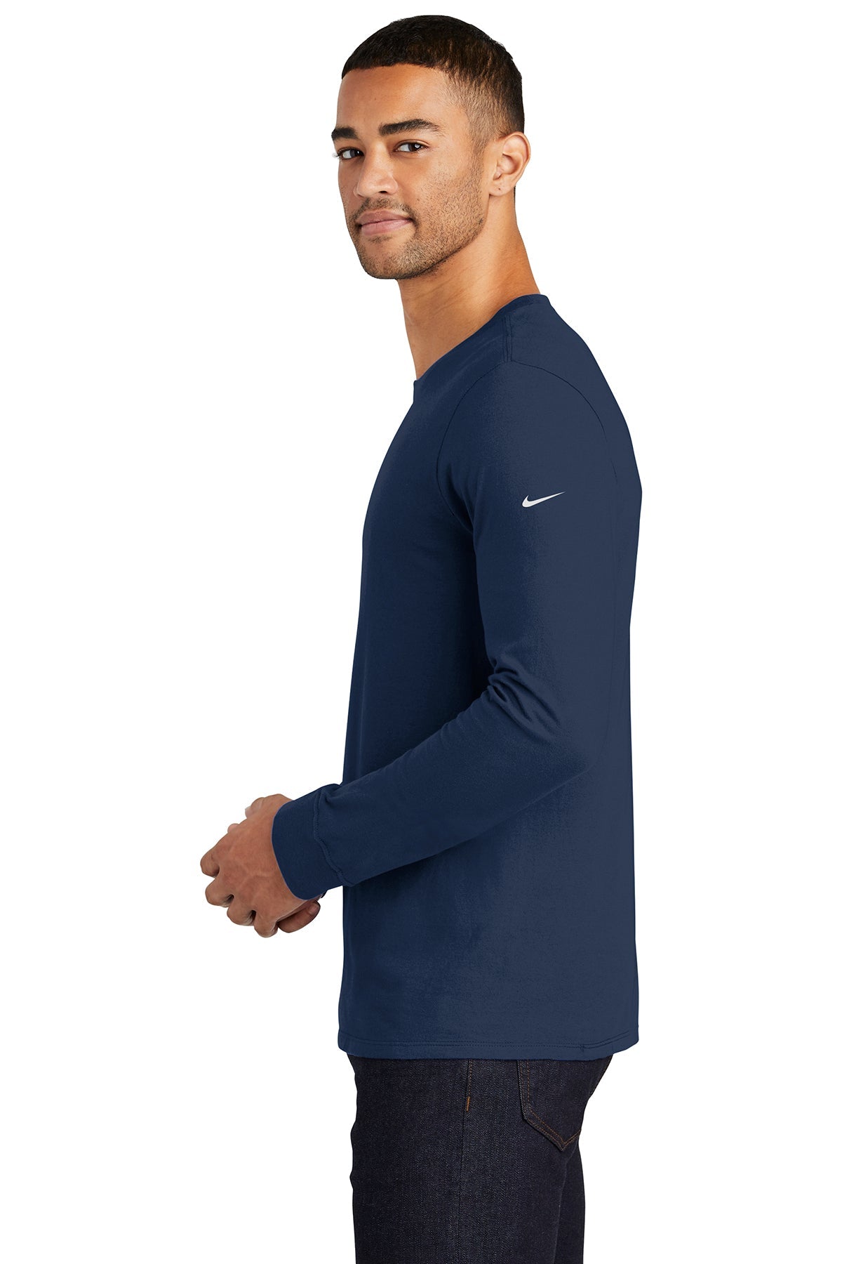 Custom Nike Core Cotton Long Sleeve Tee College Navy