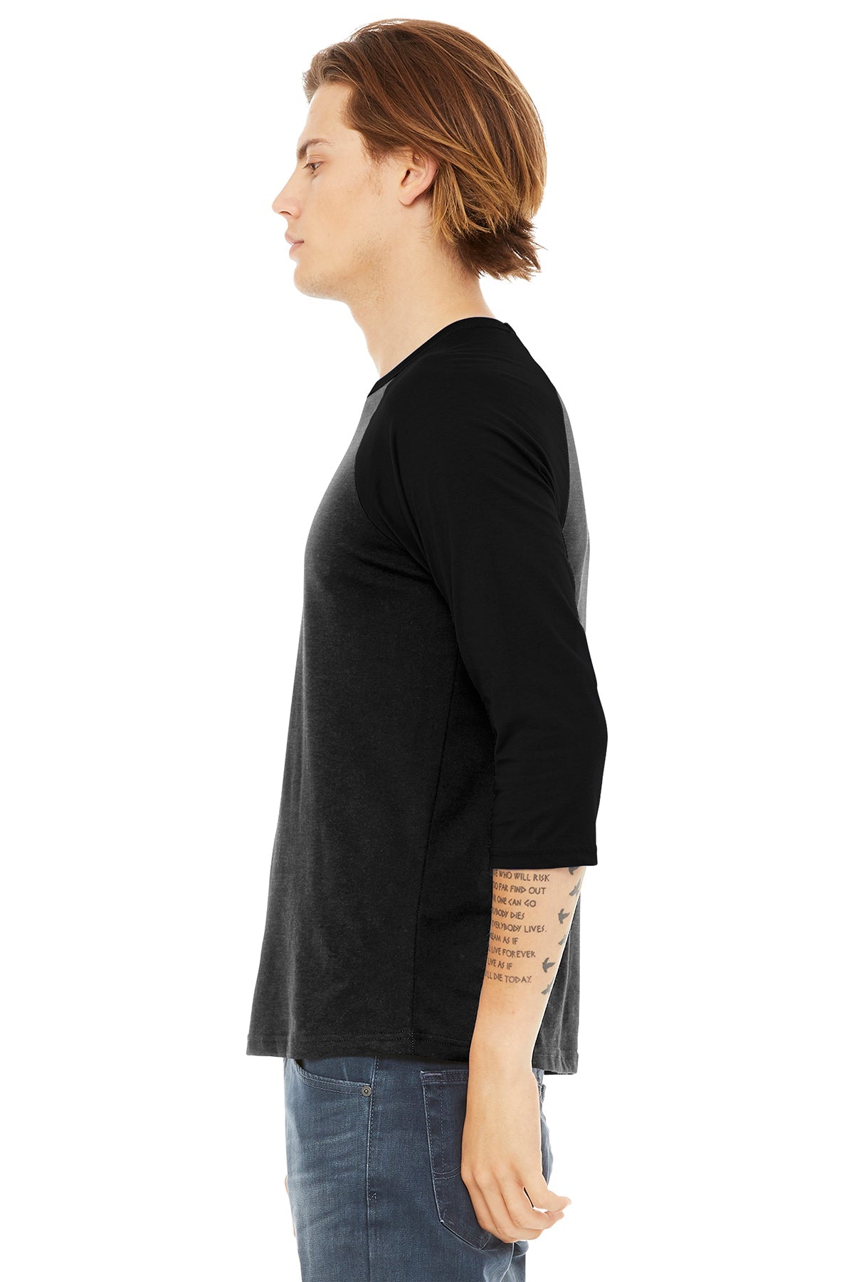 Bella Canvas Unisex 3/4-Sleeve Baseball T-Shirt, Black/ Black
