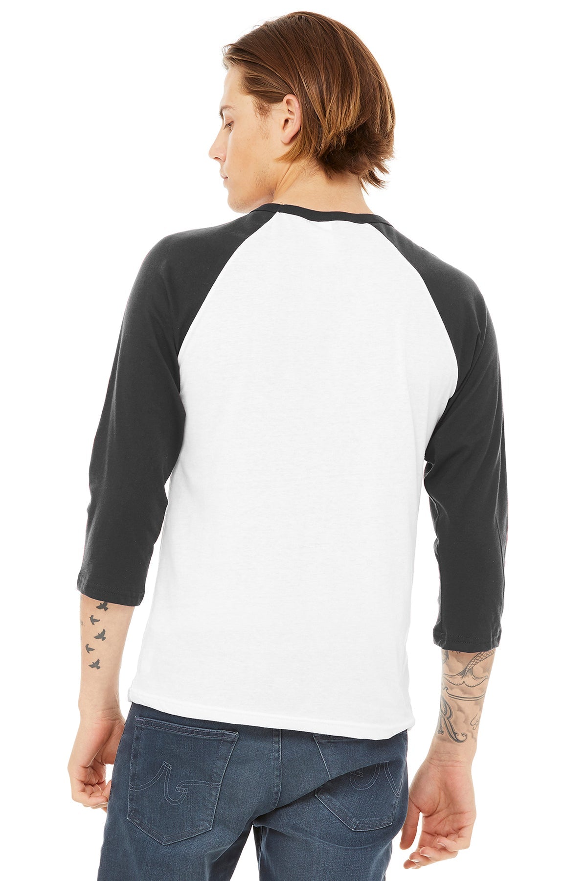 bella + canvas unisex 3/4-sleeve baseball t-shirt 3200 white/ asphalt