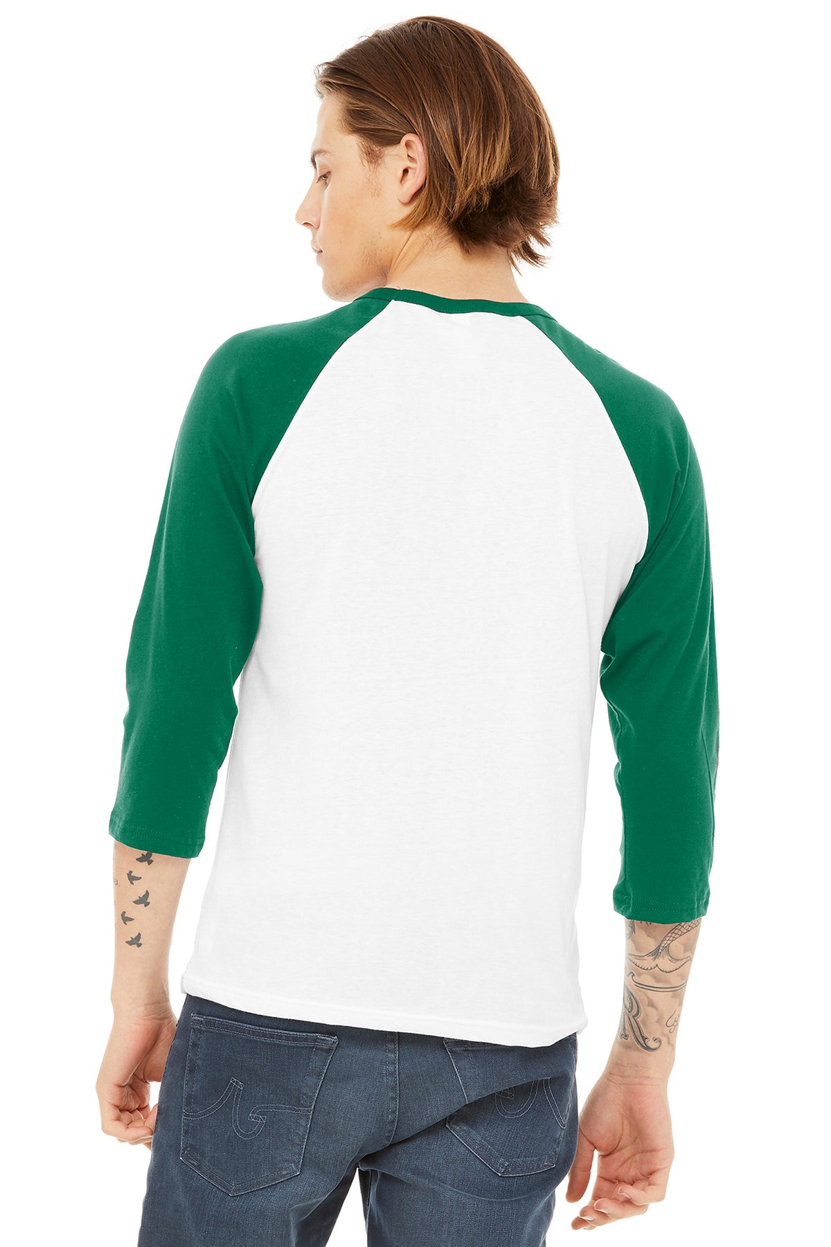 bella + canvas unisex 3/4-sleeve baseball t-shirt 3200 white/ kelly