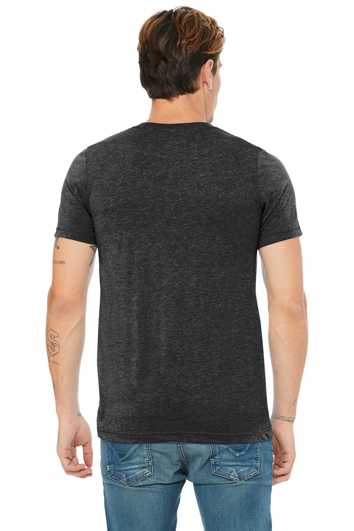 bella + canvas unisex triblend short sleeve v-neck t-shirt 3415c char-black trib