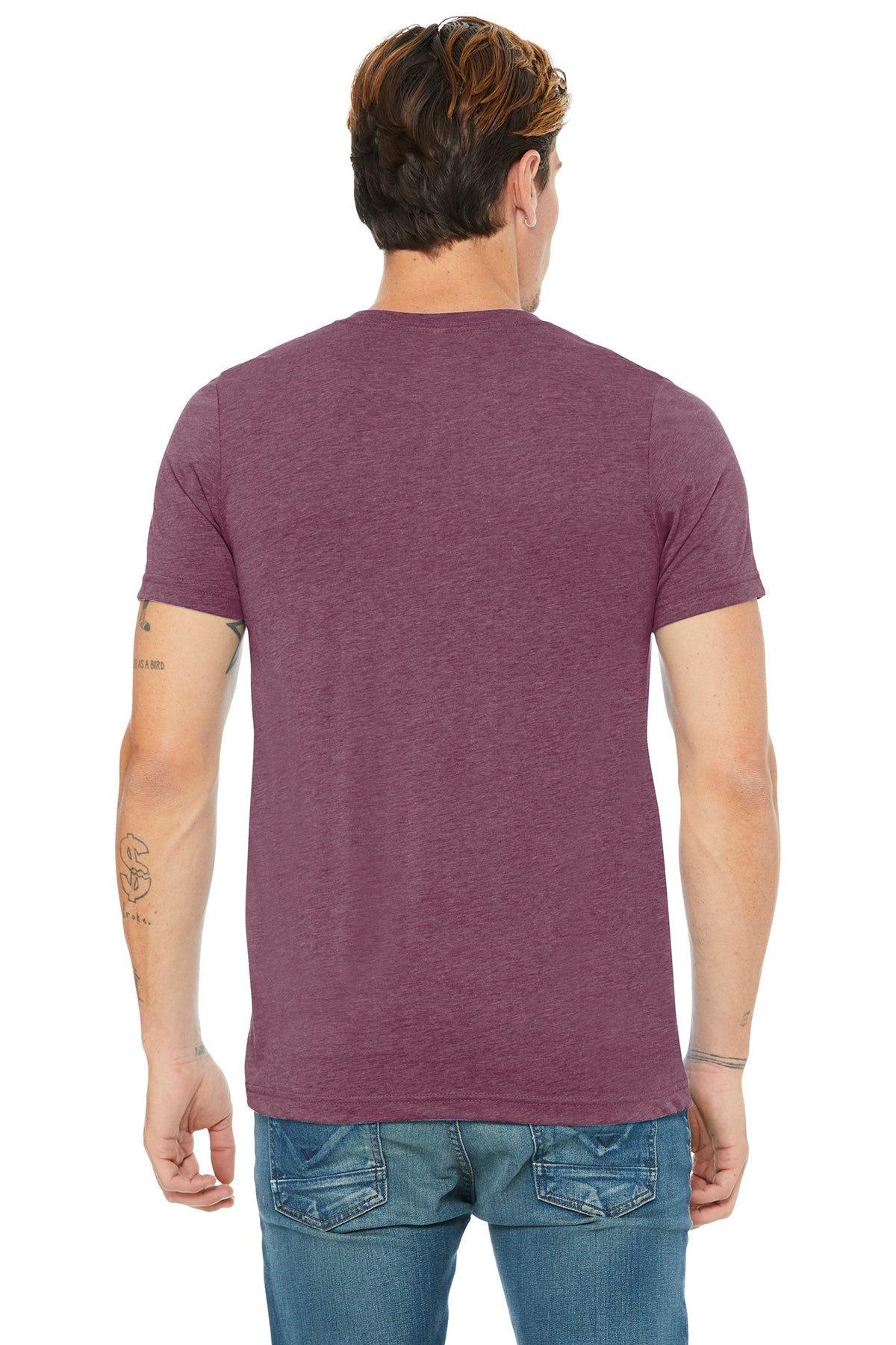 bella + canvas unisex triblend short sleeve v-neck t-shirt 3415c maroon triblend
