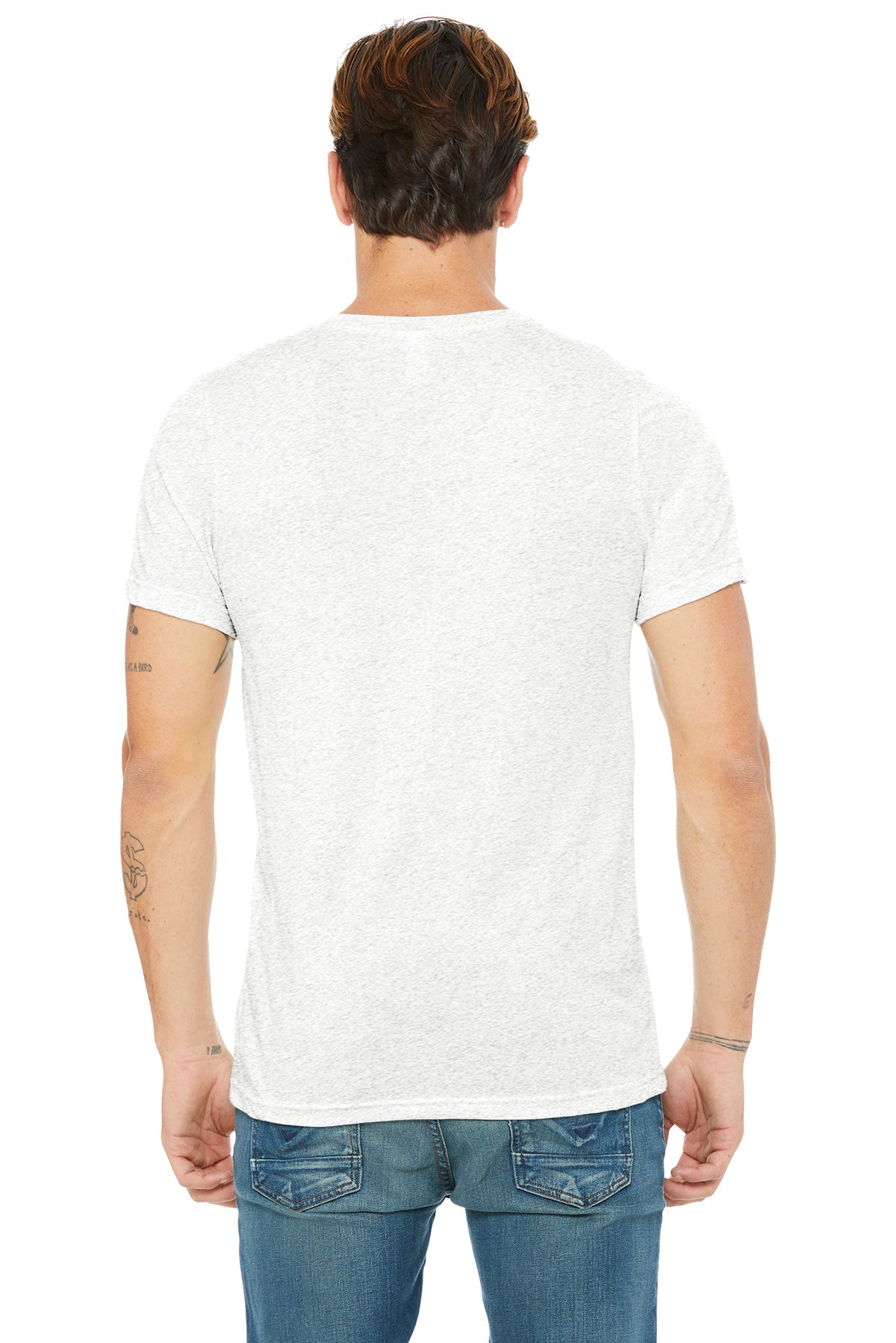 bella + canvas unisex triblend short sleeve v-neck t-shirt 3415c wht flck triblnd