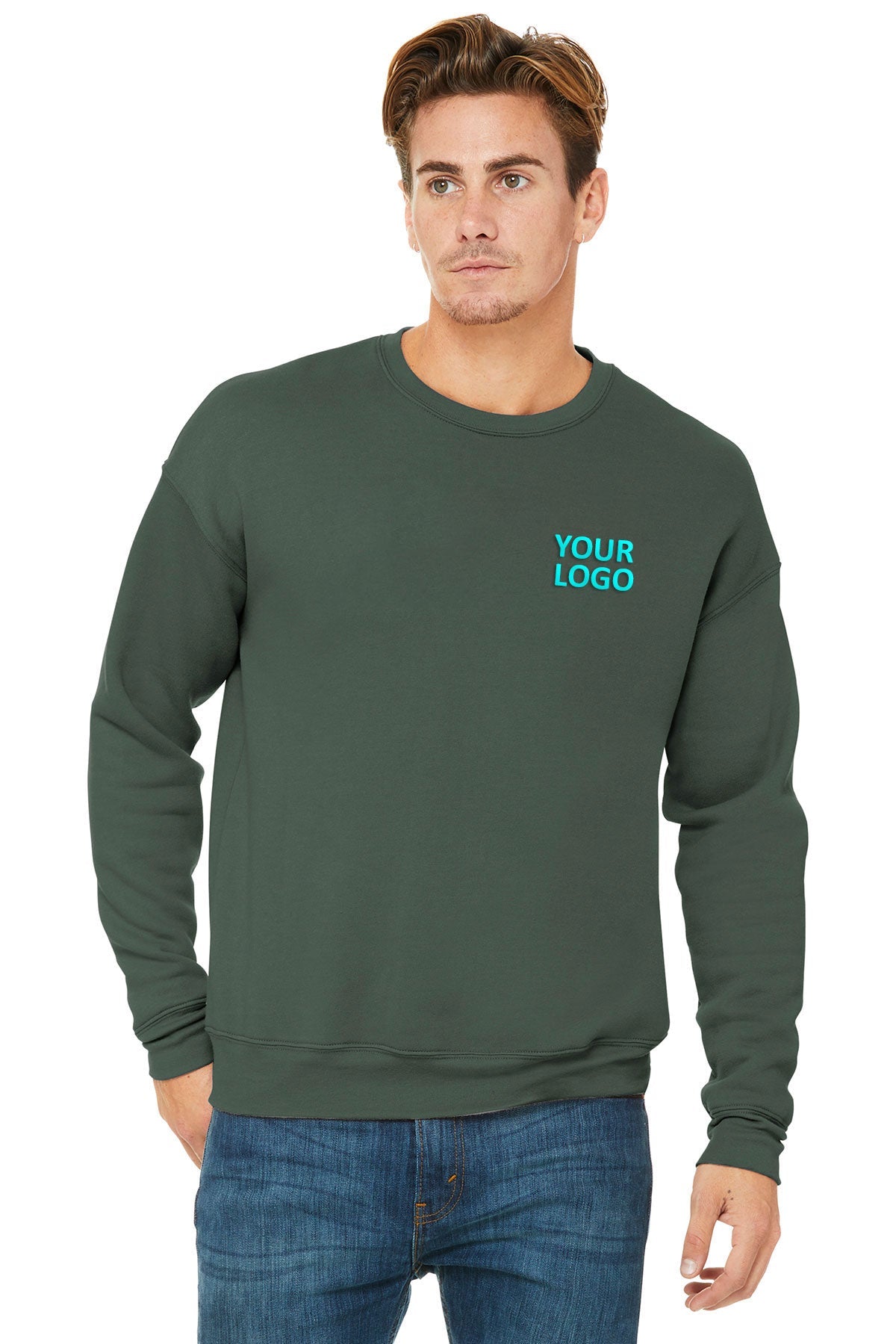 Bella + Canvas Military Green 3945 sweatshirts with logo embroidery