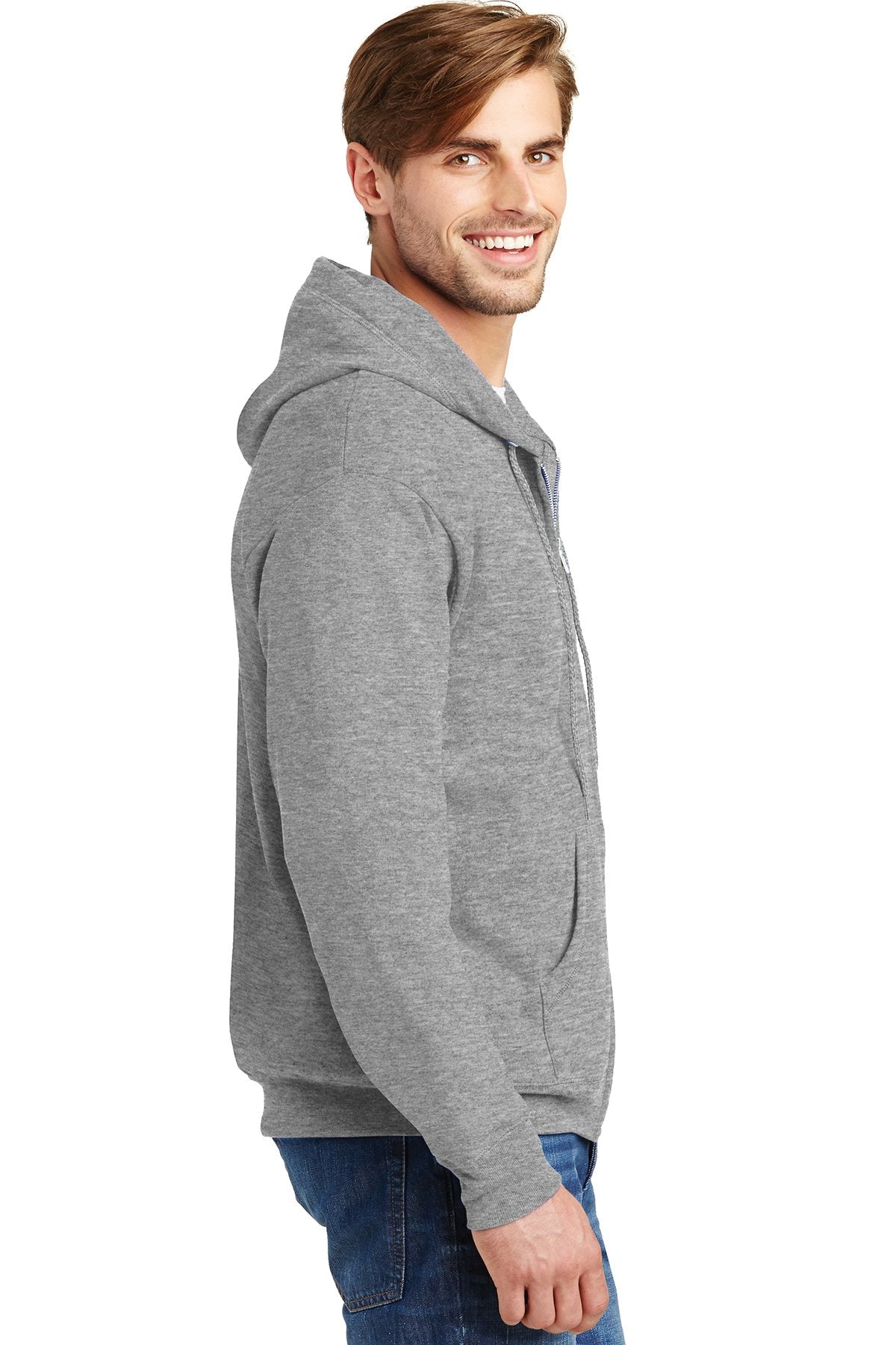 Custom Hanes EcoSmart Full Zip Hooded Sweatshirt Light Steel