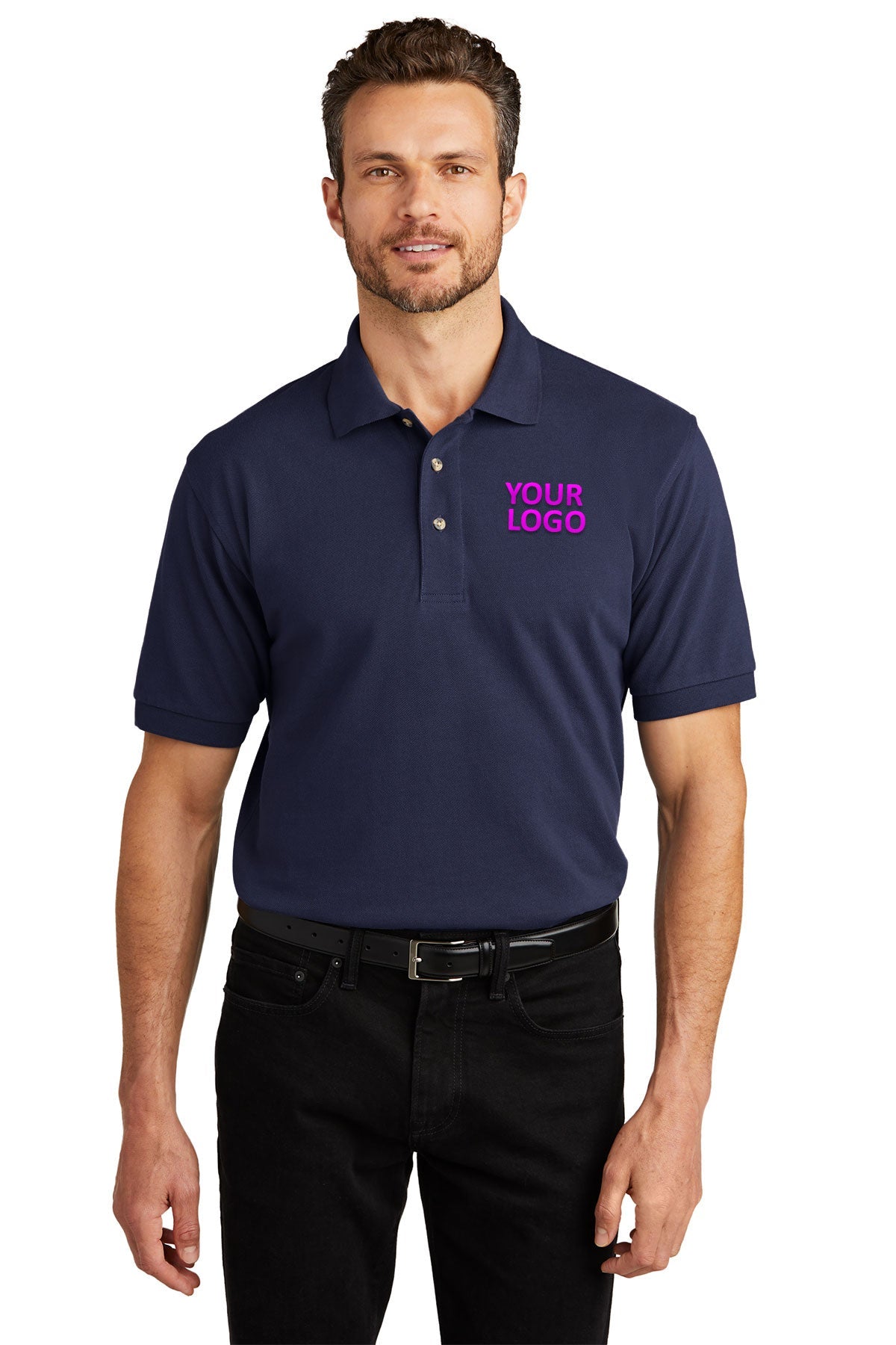 port authority navy k420 polo shirts with company logo