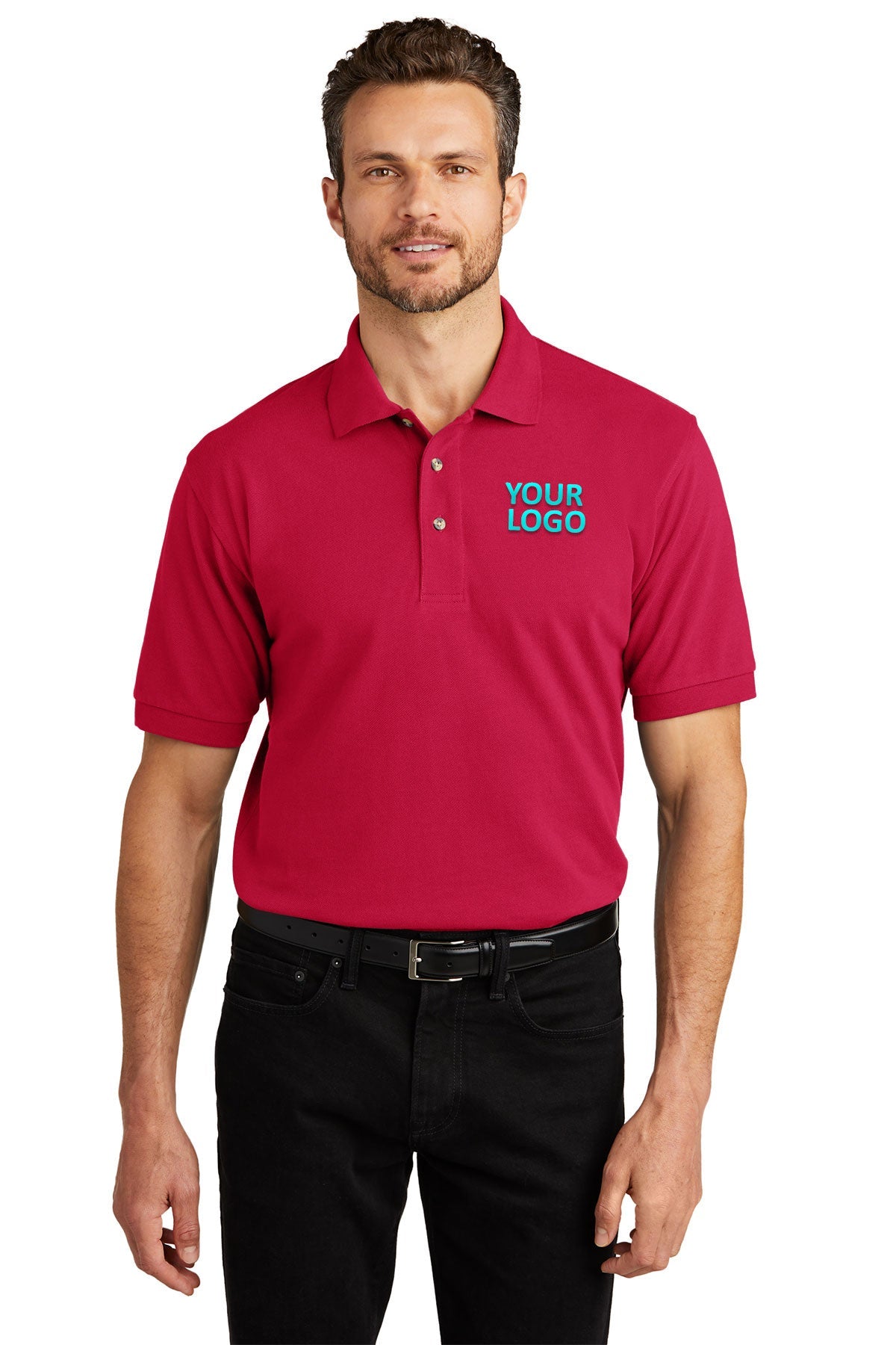 port authority red k420 polo shirts with company logo