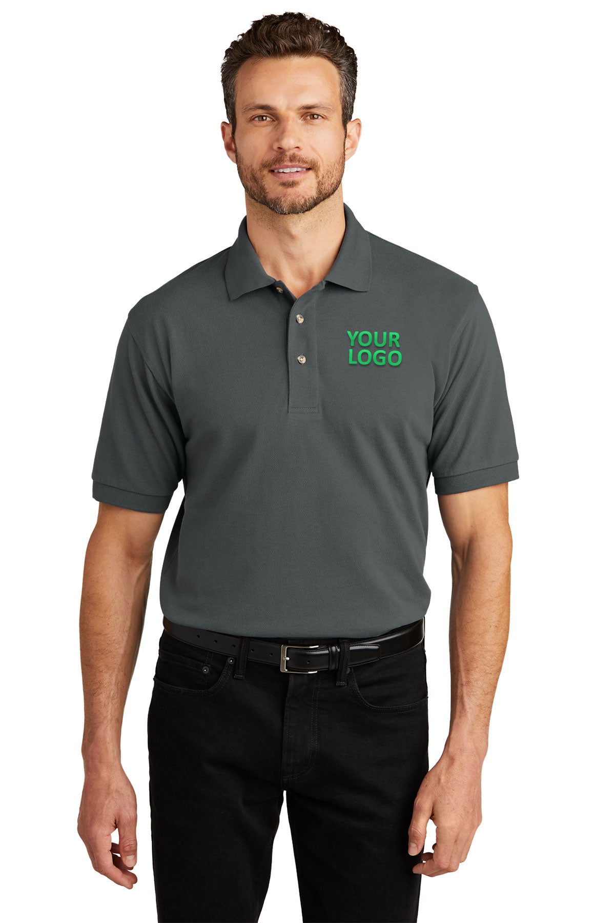 port authority steel grey k420 polo shirts with company logo
