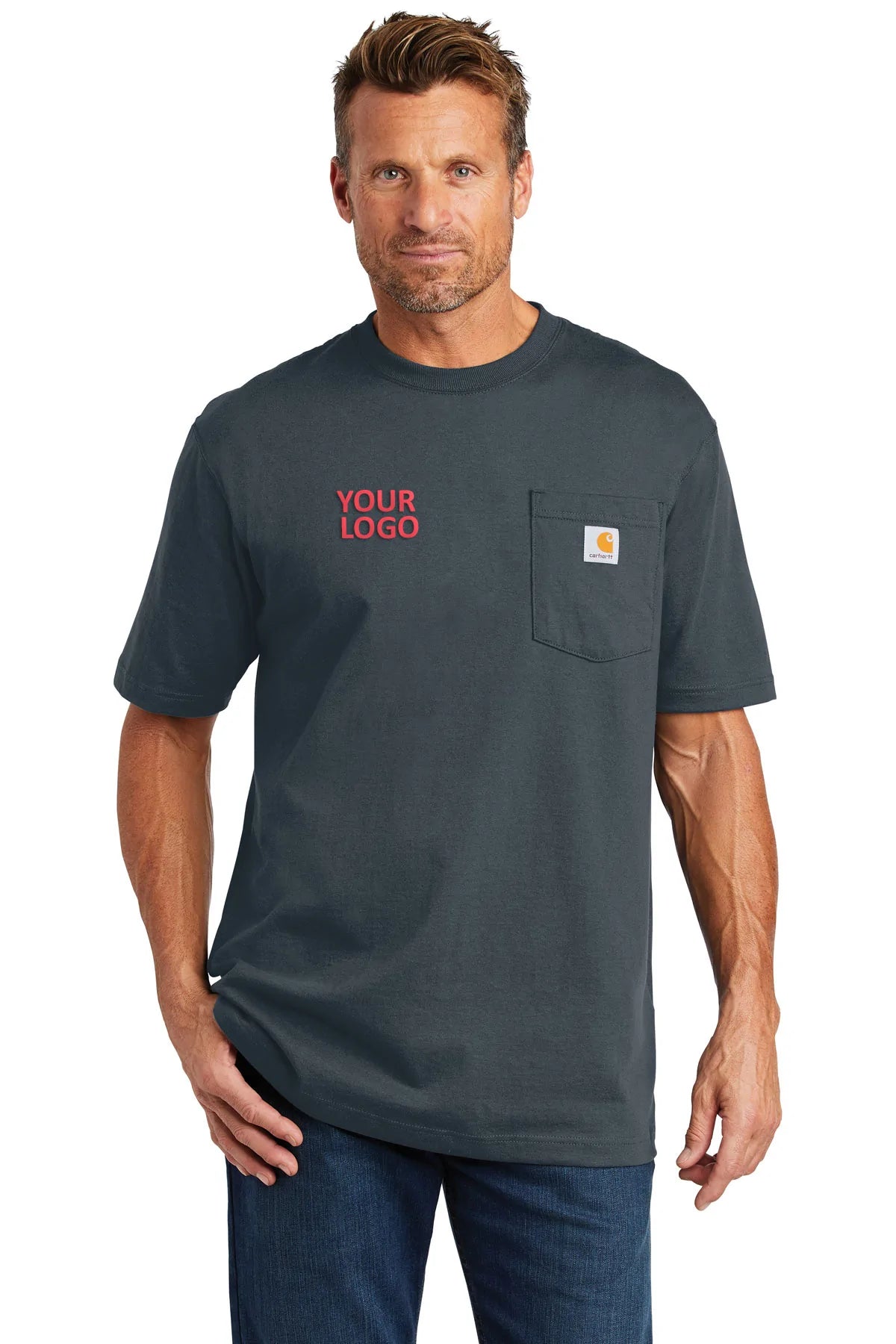 Company Logo Carhartt Workwear Pocket Short Sleeve T-Shirt CTK87 Bluestone