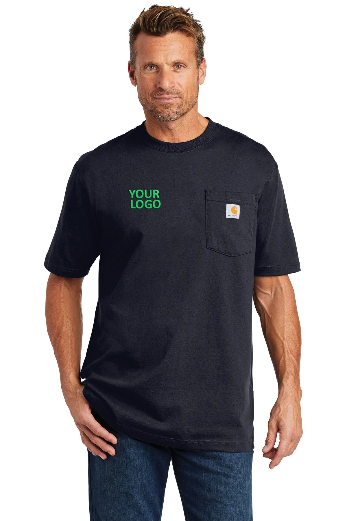 Custom Carhartt Workwear Pocket Short Sleeve T-Shirt CTK87 Navy