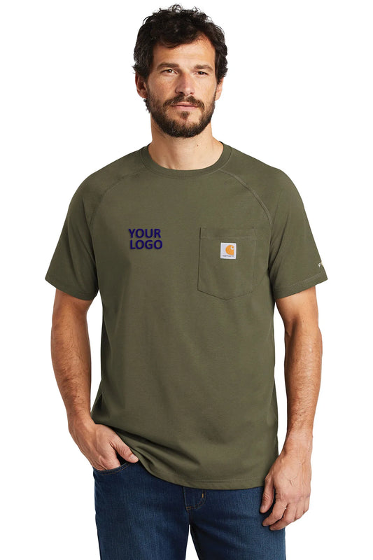 Company Logo Carhartt Force Cotton Delmont Short Sleeve T-Shirt CT100410 Moss